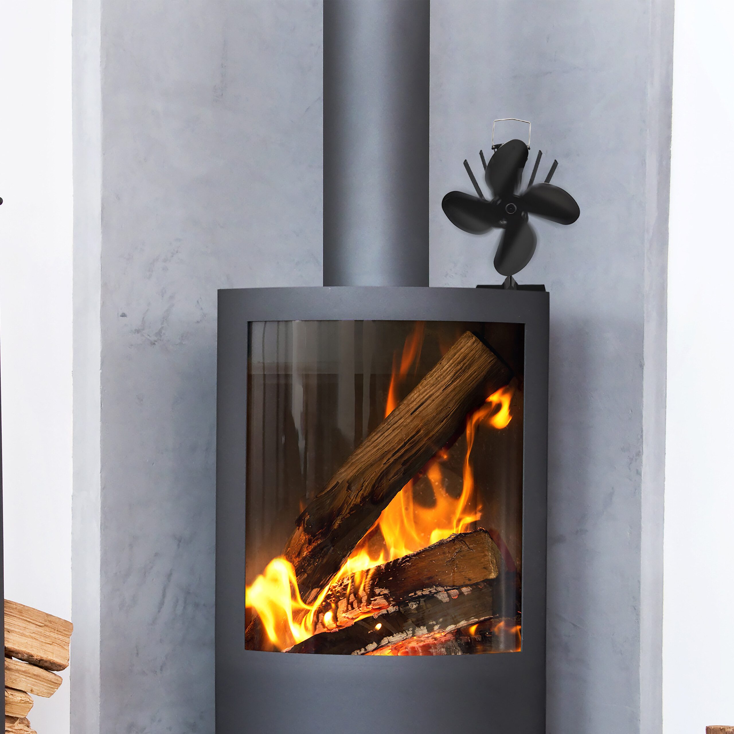 relaxdays Kaminventilator Ofenventilator ohne Strom schwarz