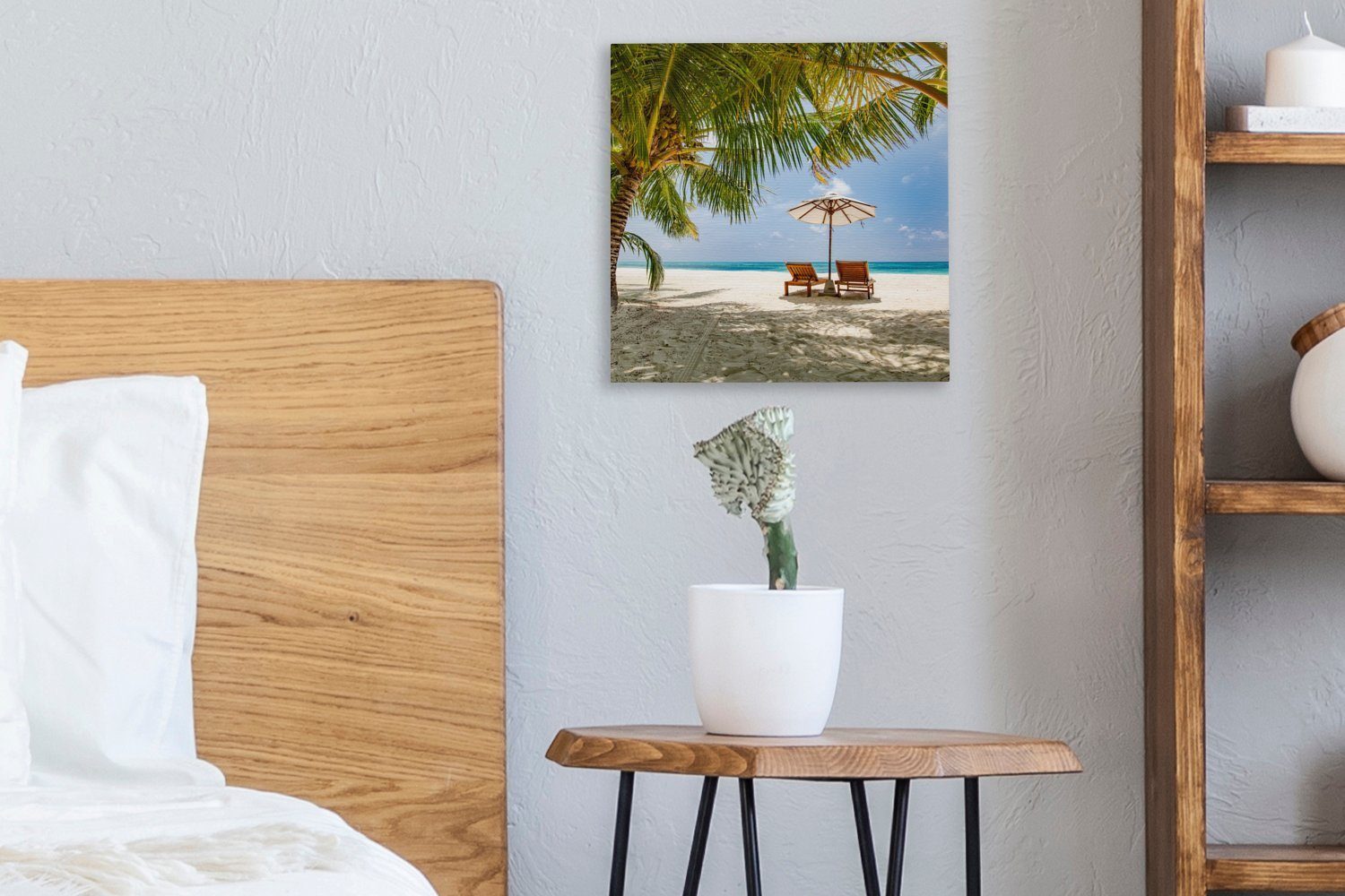 OneMillionCanvasses® Leinwandbild Strand - Strandkorb Schlafzimmer St), (1 - bunt Bilder Leinwand für Sonnenschirm, Wohnzimmer