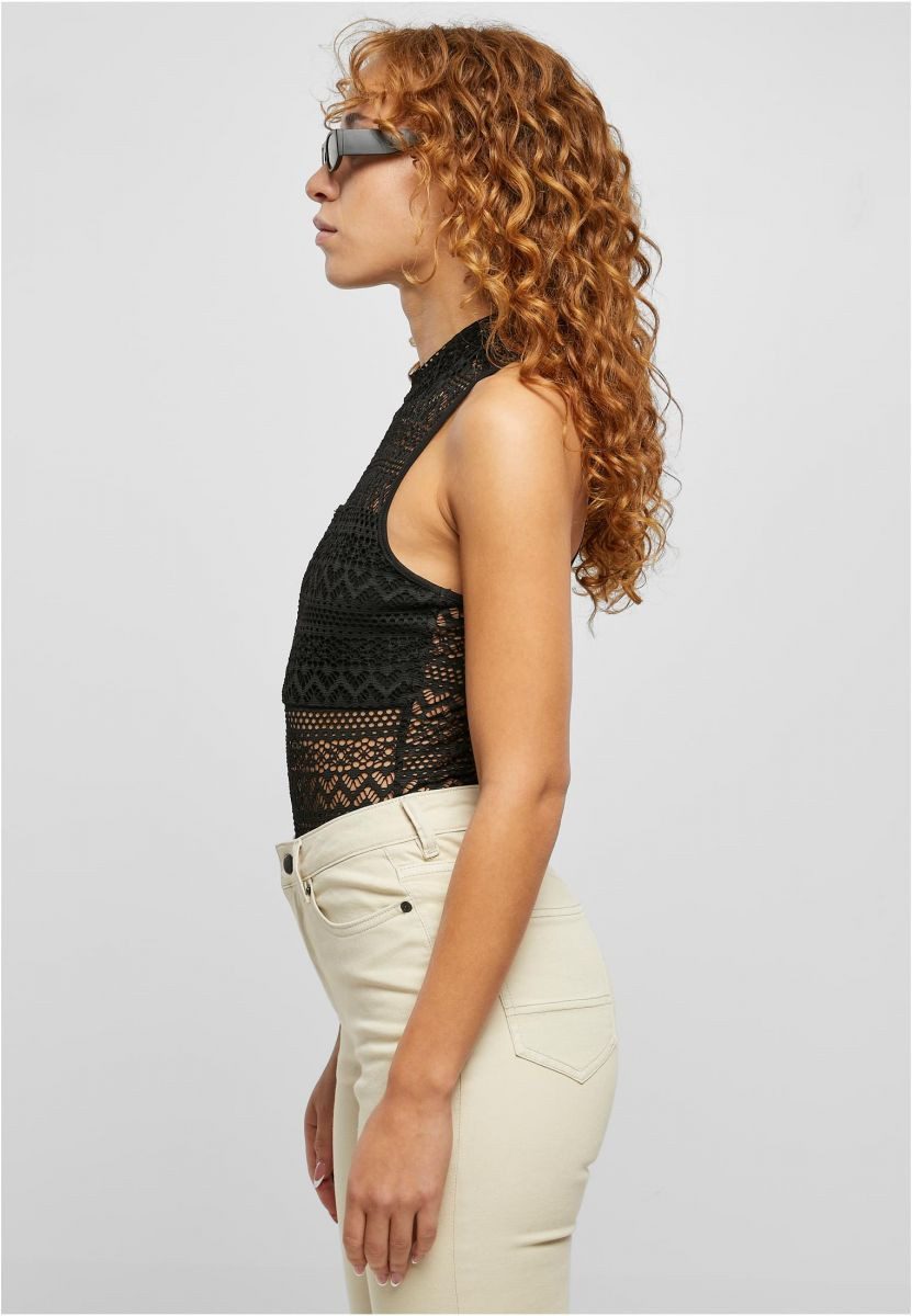 URBAN CLASSICS Body Ladies Crochet Jersey Turtleneck Body XS bis 5XL
