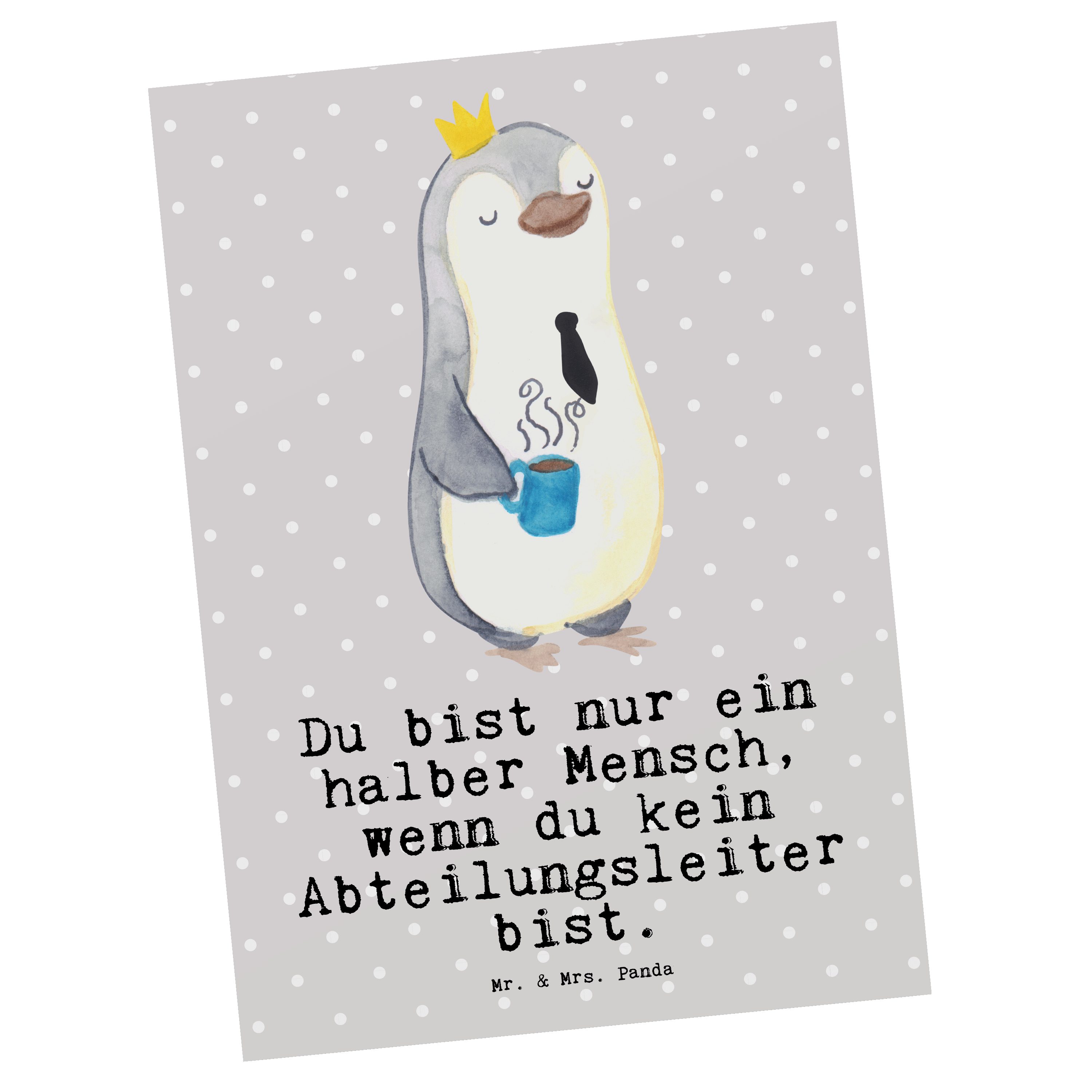 Mr. & Mrs. Panda Postkarte Abteilungsleiter mit Herz - Grau Pastell - Geschenk, Morgens, Geburts
