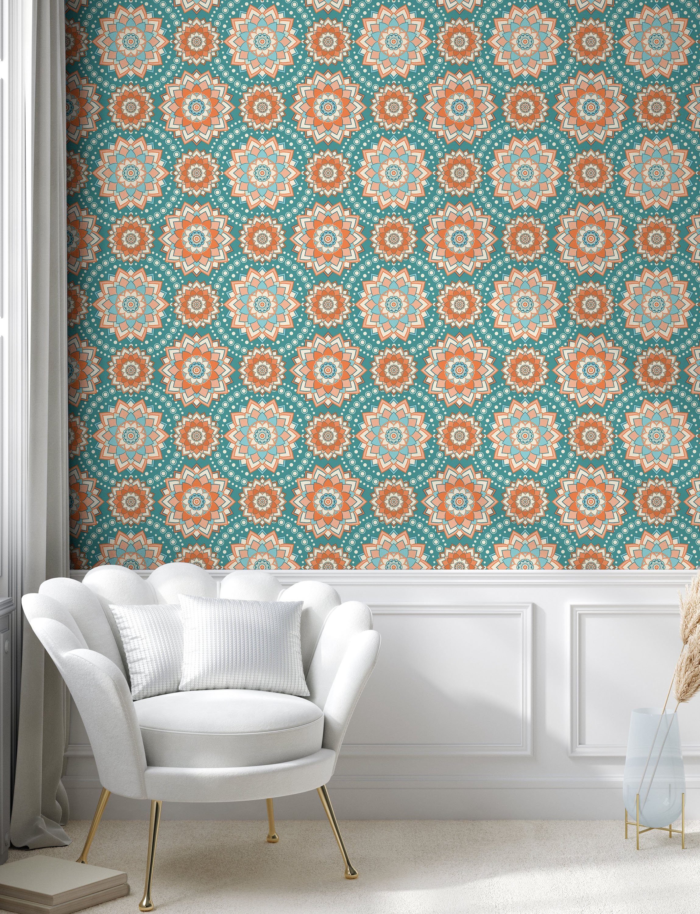 Küchenakzent, Oriental Mandala-Muster Lotus Wohnzimmer Abakuhaus Vinyltapete selbstklebendes