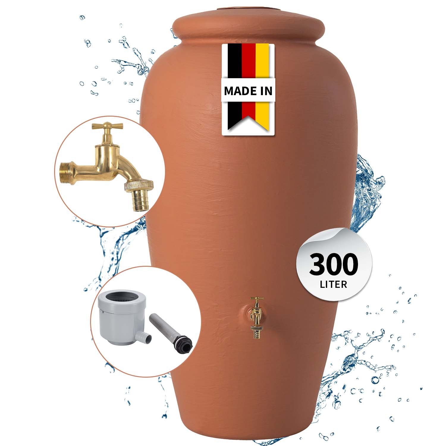 GARANTIA Regentonne Amphore Regentonnen Komplett-Set 300 L terrakotta, 300 l