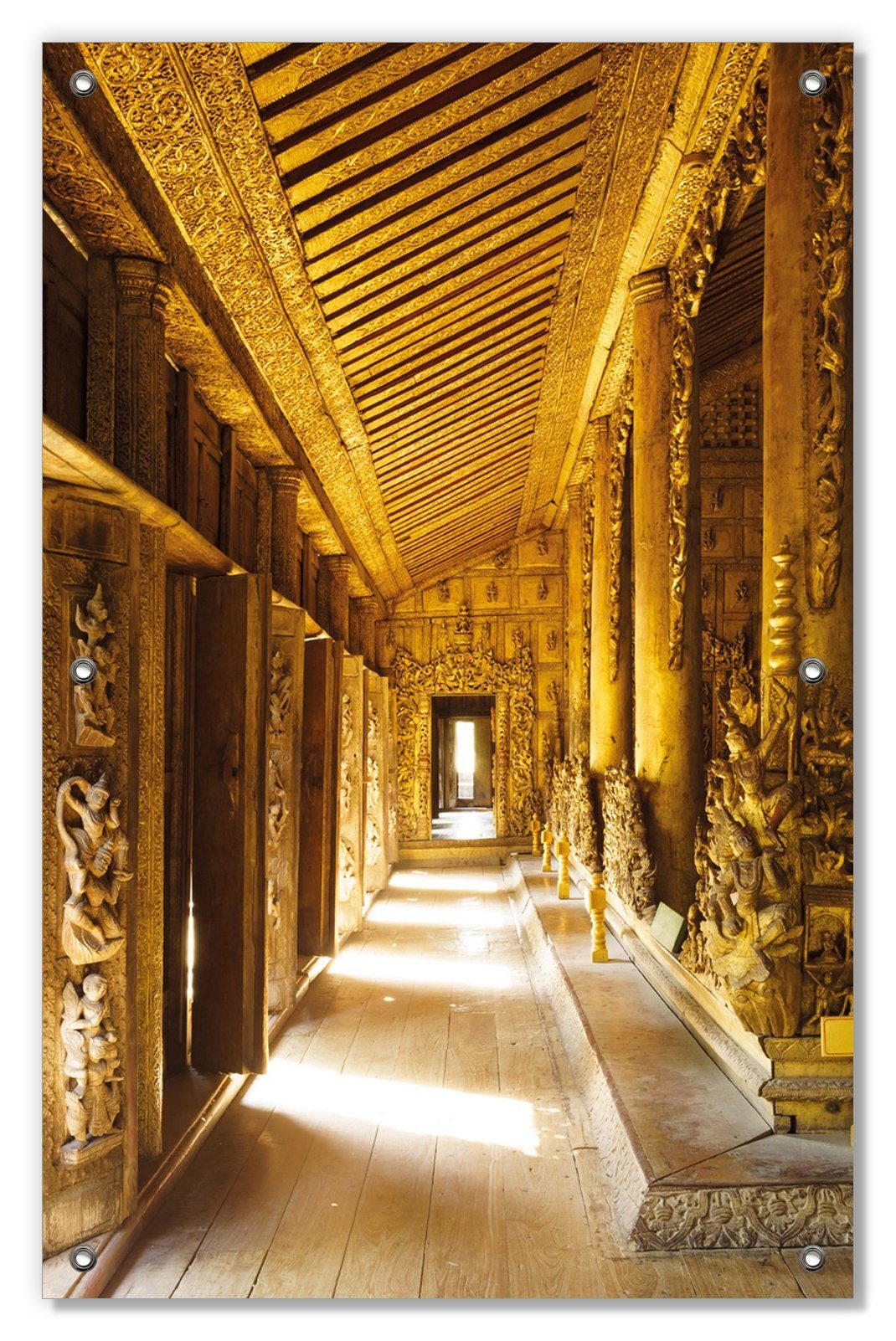 Mandaley, wiederverwendbar blickdicht, Saugnäpfen, und wiederablösbar aus mit Wallario, Holz Tempel Sonnenschutz Buddhistischer -