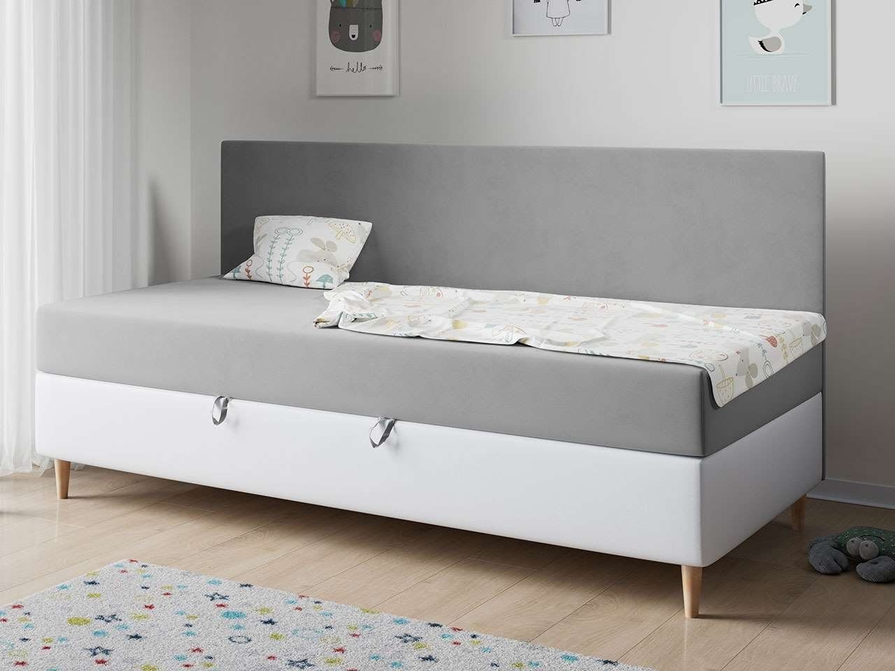 MKS MÖBEL Kinderbett ZUZA 2, Einzelbett für Kinderzimmer und Jugendzimmer - 90x200, Boxspringbett Grau und Weiss