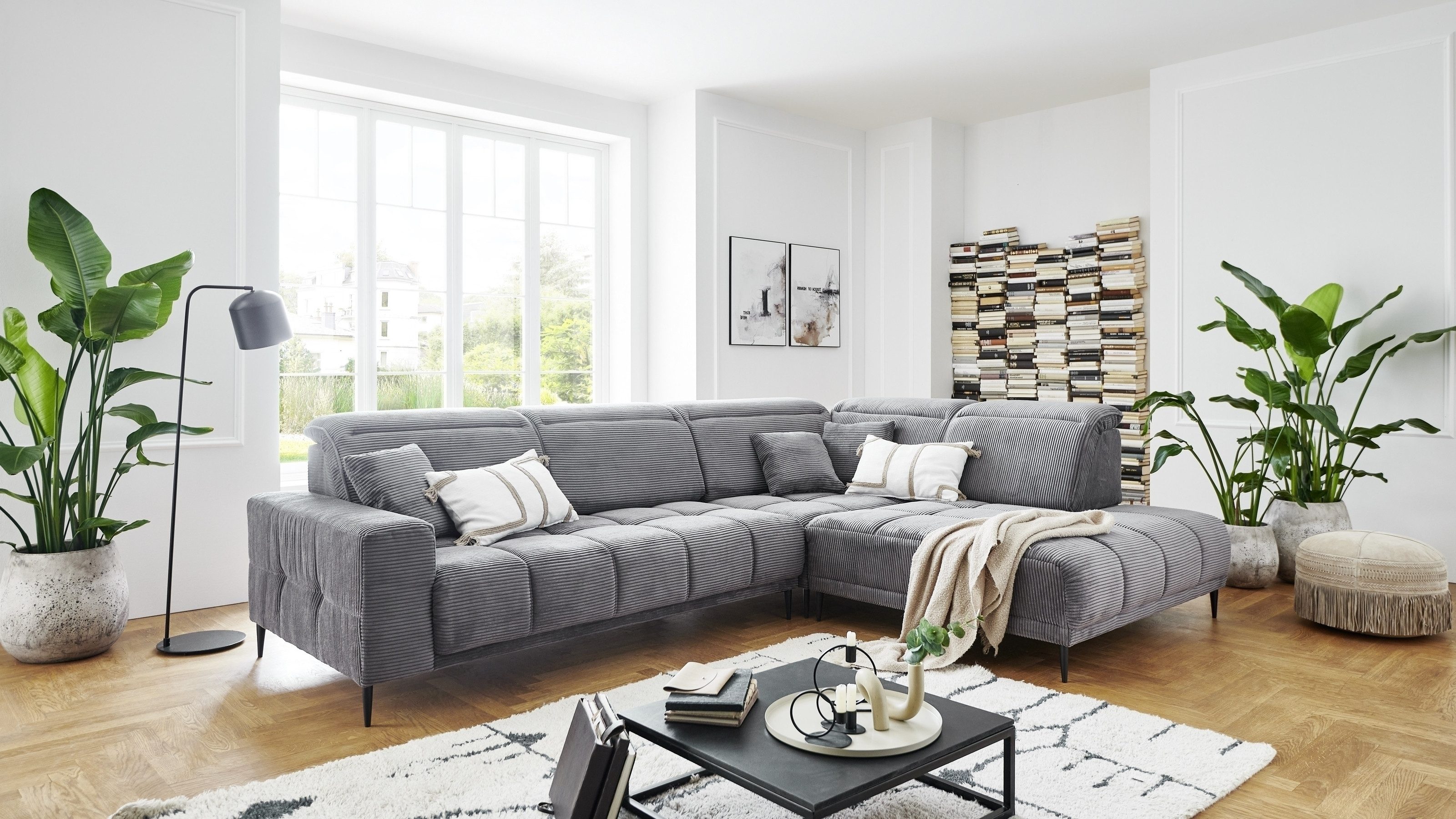 freiraum Wohnlandschaft Lindesberg, elektr. Sitzverstellung, Federkern, dunkelgrau - 317x107x230 (BxHxT)