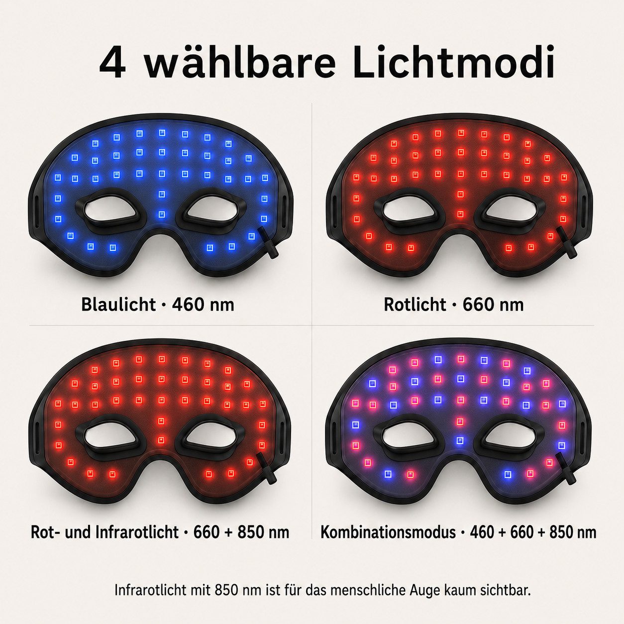 Toomoke LED-Augenmaske mit Rotlicht und Infrarot, 4 Lichtmodi, 150 Lichtchips, wiederaufladbarem Controller und Silikon-Augenauflagen, für kosmetische Lichtpflege zu Hause