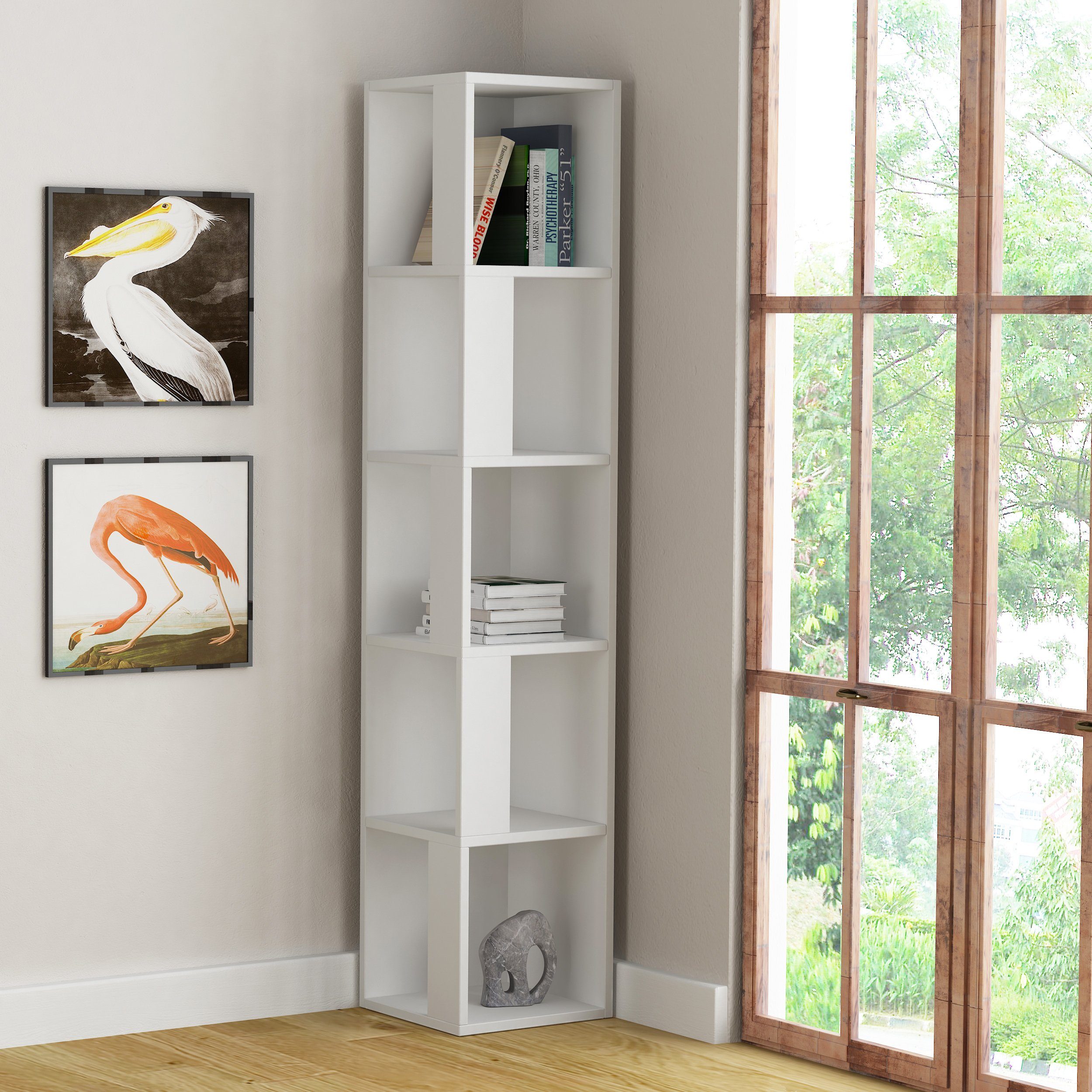 Decortie Bücherregal Piano, Eckregal Eck-Bücherregal Wandregal, 31,4 x 31,4 x 158,9 cm