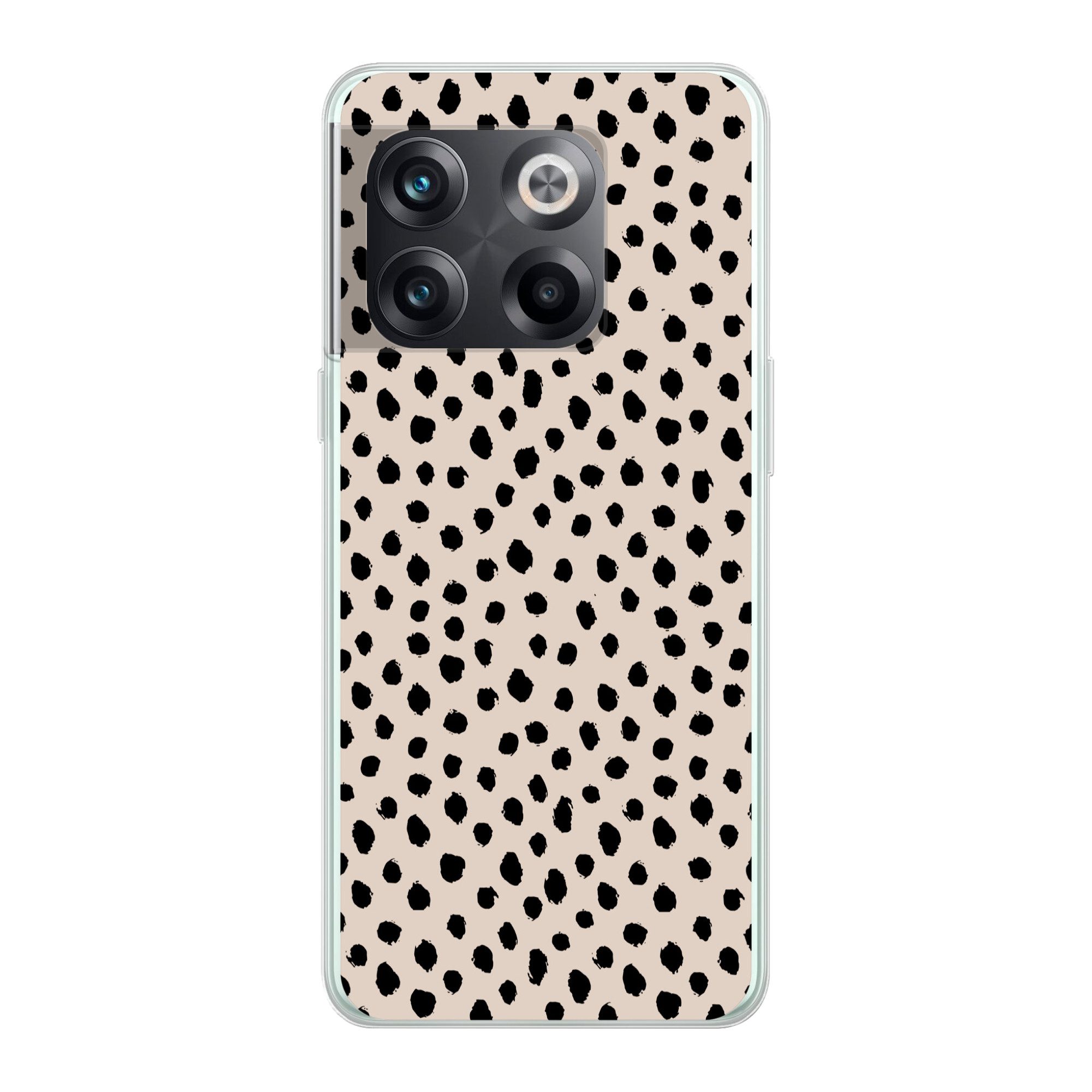 MuchoWow Handyhülle für OnePlus 10T Polka dots - Schwarz - Beige, Phone Case, Silikon, Schutzhülle Dünn