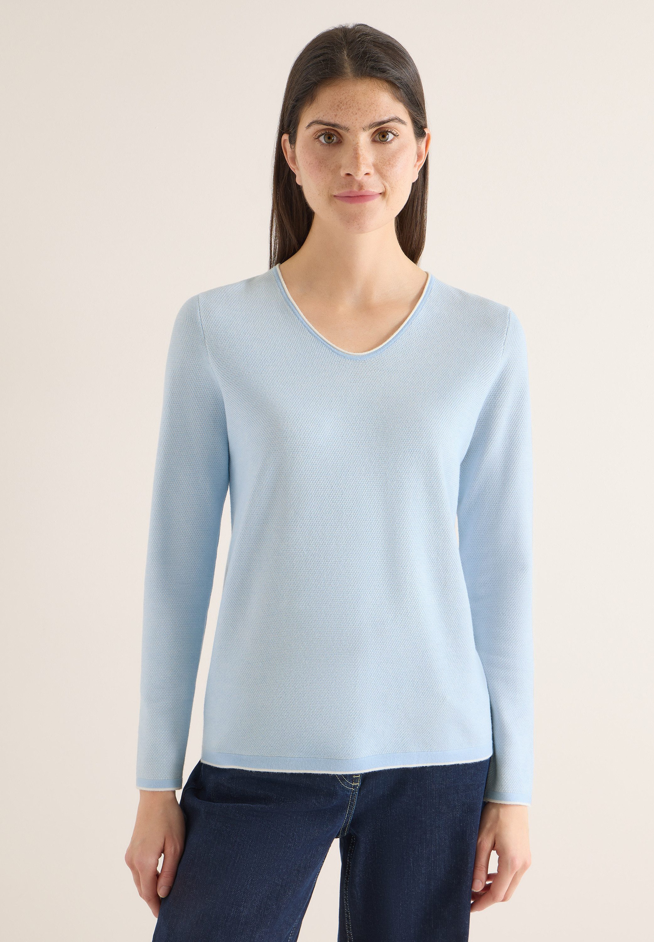 CECIL Strickpullover mit abgerundetem V-Ausschnitt