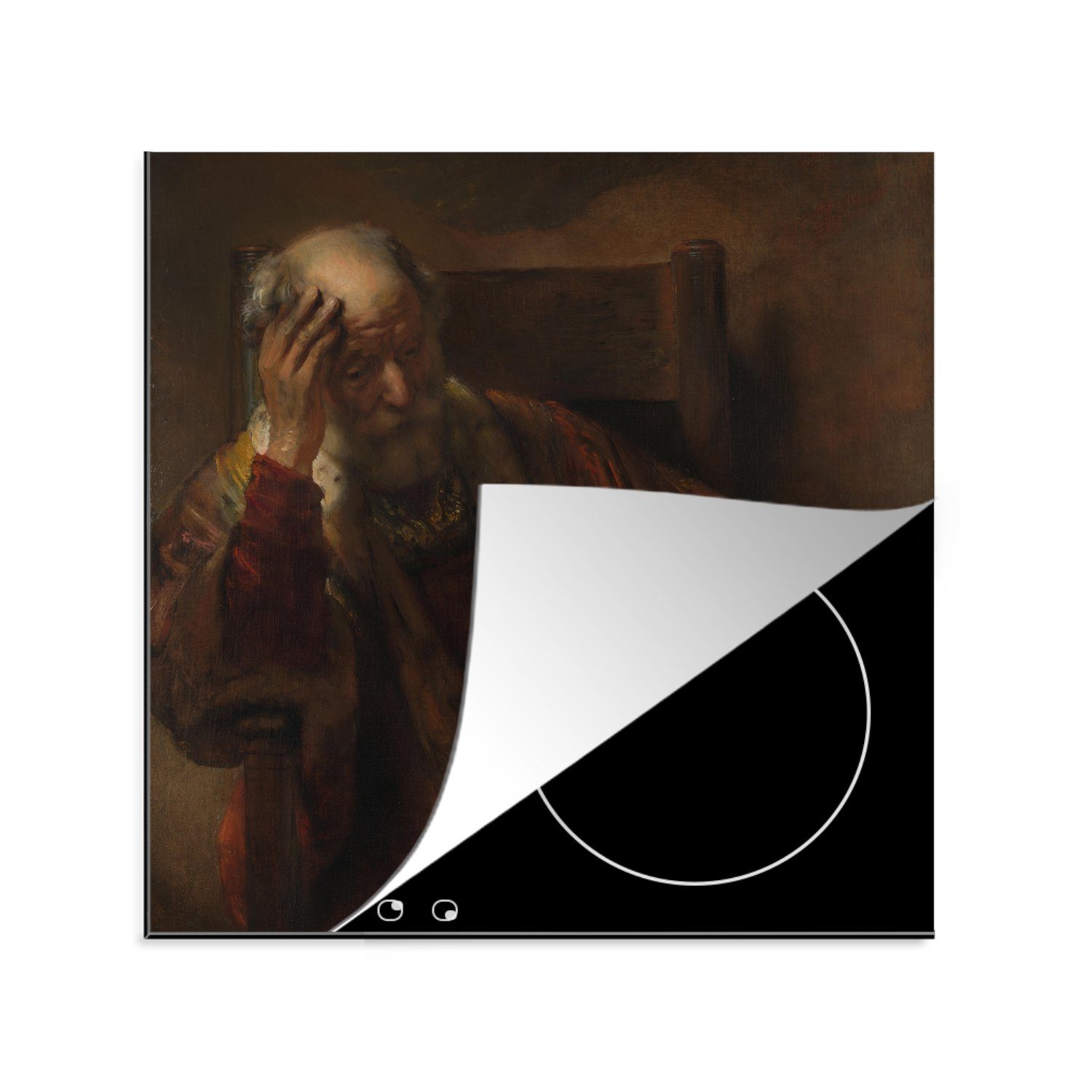 MuchoWow Herdblende-/Abdeckplatte Alter Ceranfeldabdeckung, Gemälde - tlg), Rijn, küche Vinyl, für einer Arbeitsplatte Mann in von cm, van 78x78 (1 Rembrandt Bankette
