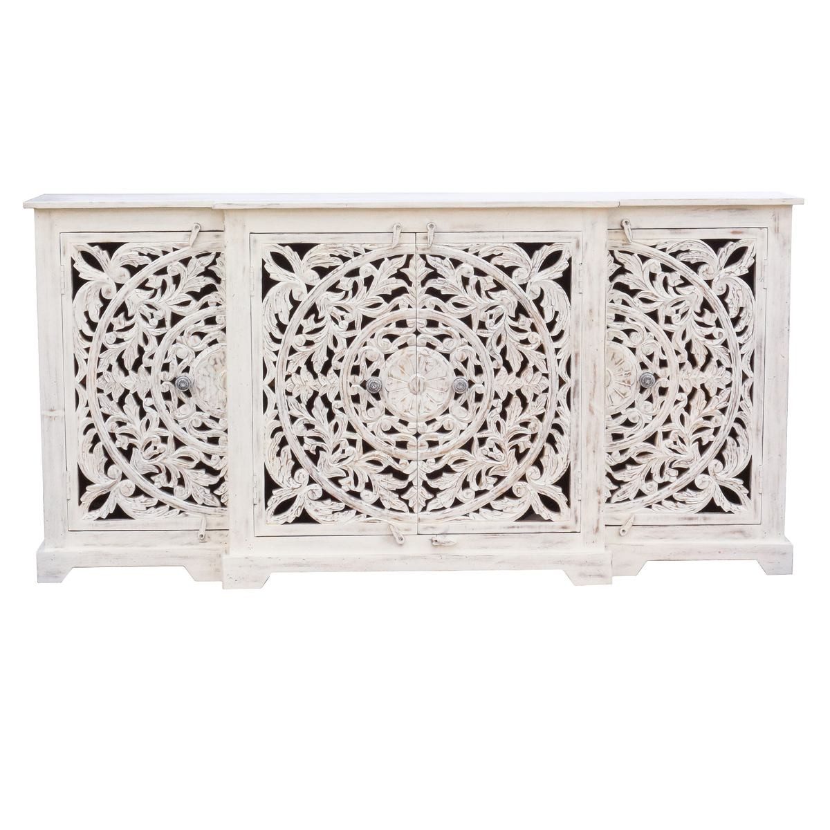 Oriental Galerie Unterschrank Weiß Whitewash Sideboard Mira Weiß 180 cm