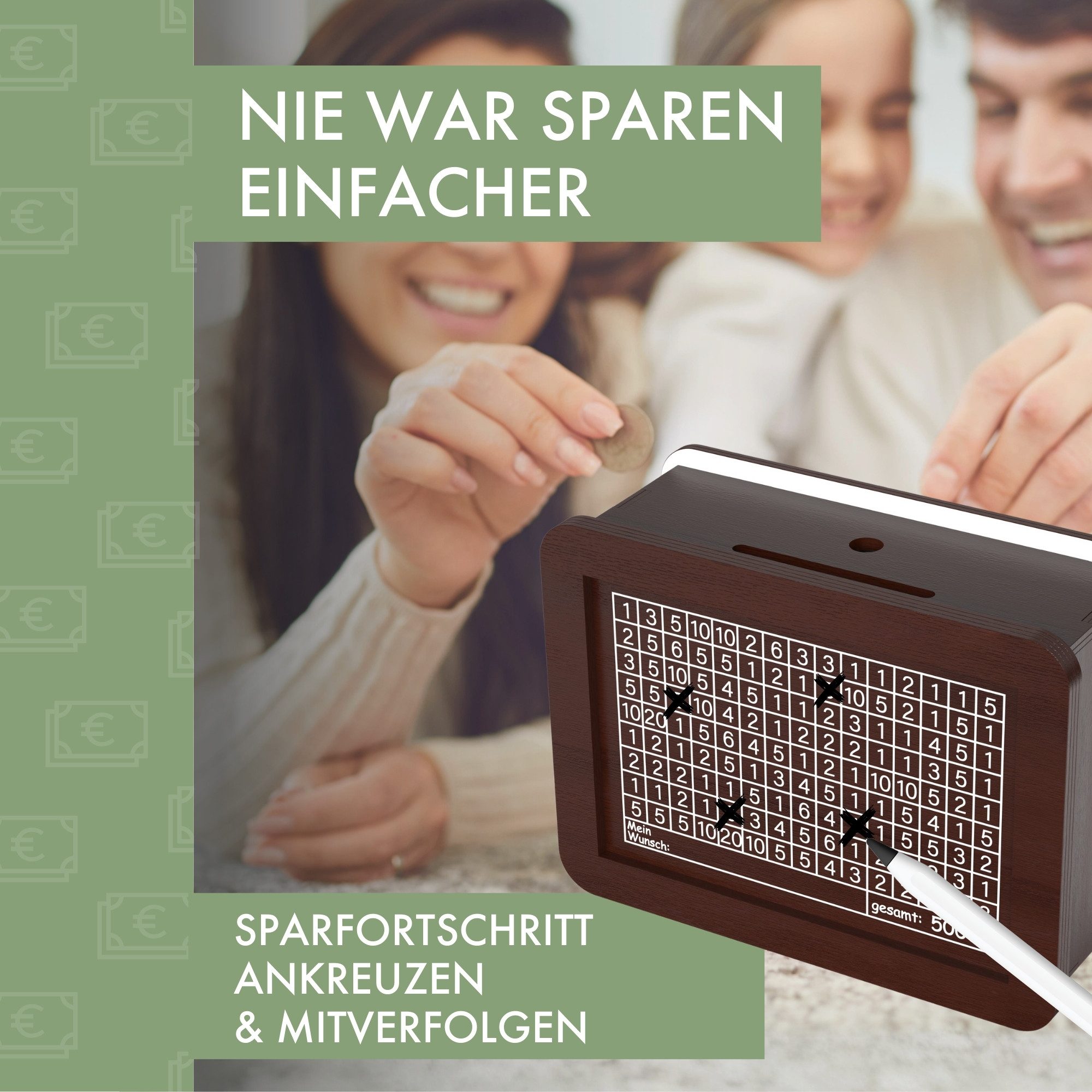 LumeeStar Spardose aus Holz mit Ziel – Motivierende Sparbox für Träume & Ziele