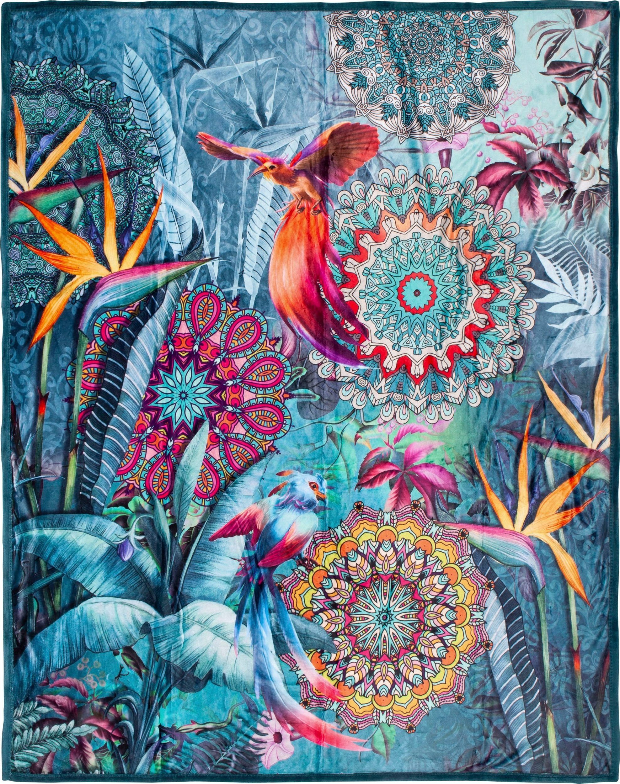 Plaid Lovise, hip, mit Mandala und Vögeln