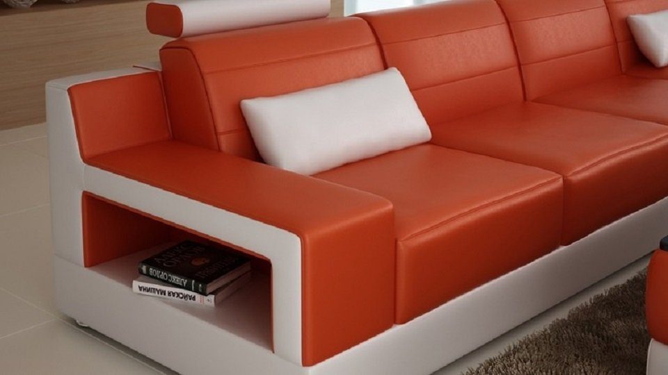 JVmoebel Wohnlandschaft L Couchen Orange/Weiß Form Exclusive Couch Wohnzimmer Poster Sofa Ecksofa,