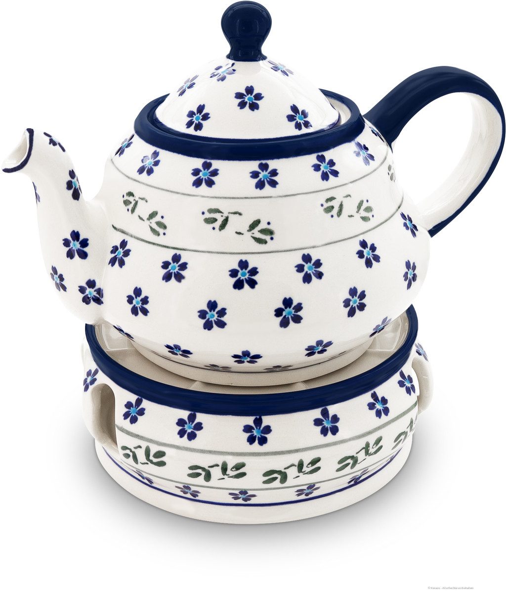 Bunzlauer Keramik Teekanne Bunzlau 1,5L Teekanne mit Stövchen bauchige zweistufige Form,Dekor163a, 1,50 l