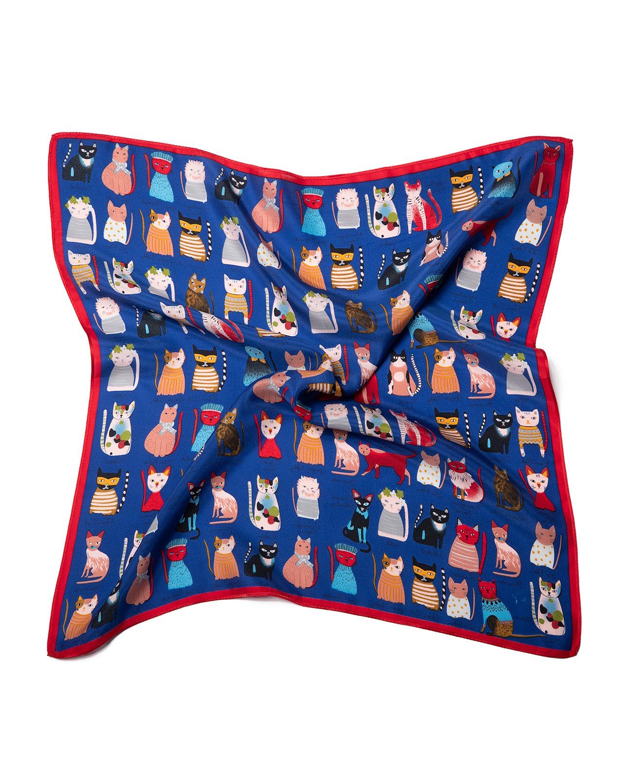 MayTree Seidentuch quadratisch Katzen, 53x53cm, blau, Nickituch, Bandana-Schal, (Stück), 100% Seide