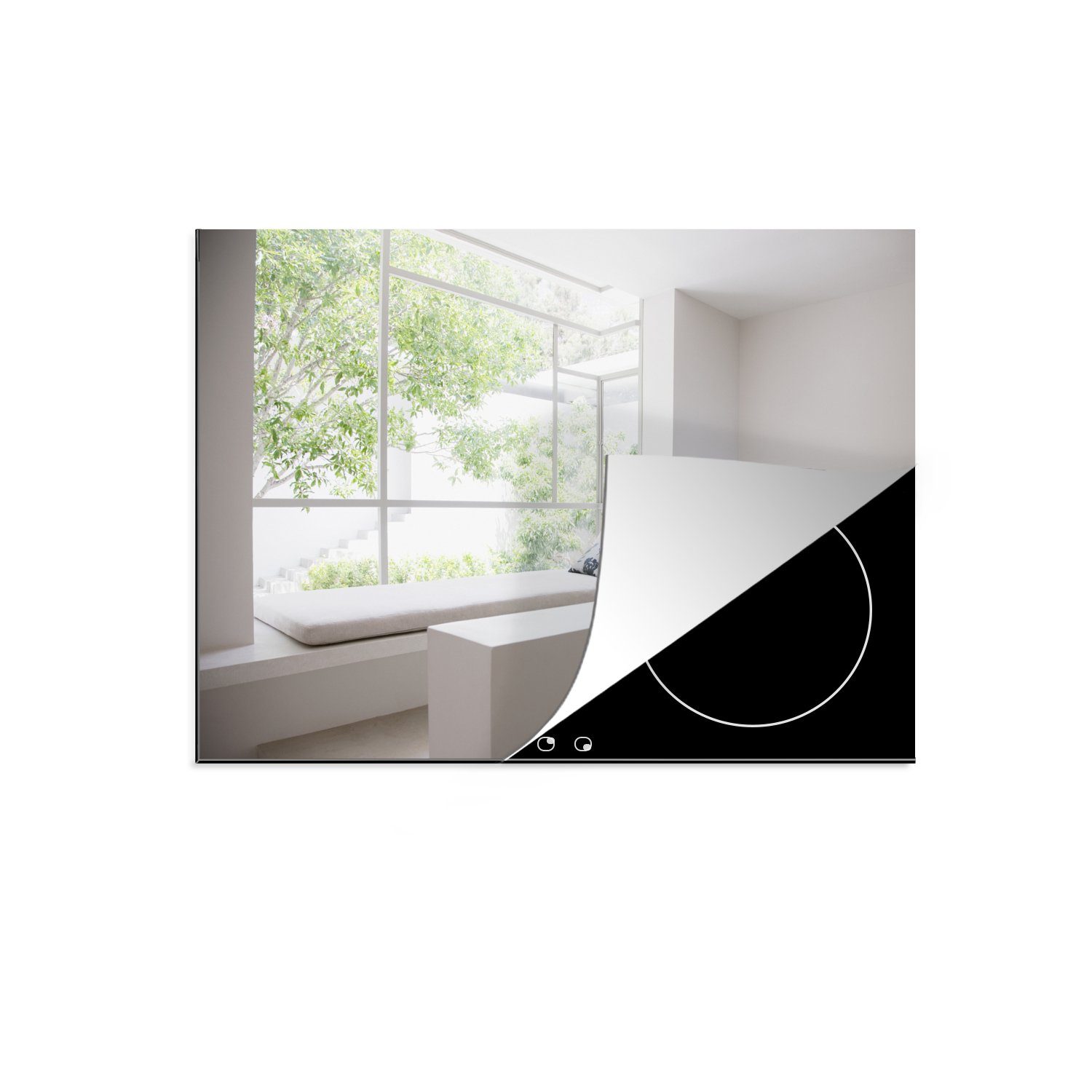 Fenster, für MuchoWow Induktionskochfeld großen tlg), Schutz Herdblende-/Abdeckplatte und küche, Ceranfeldabdeckung mit Vinyl, Wänden cm, (1 die weißen 71x52 Bild einem