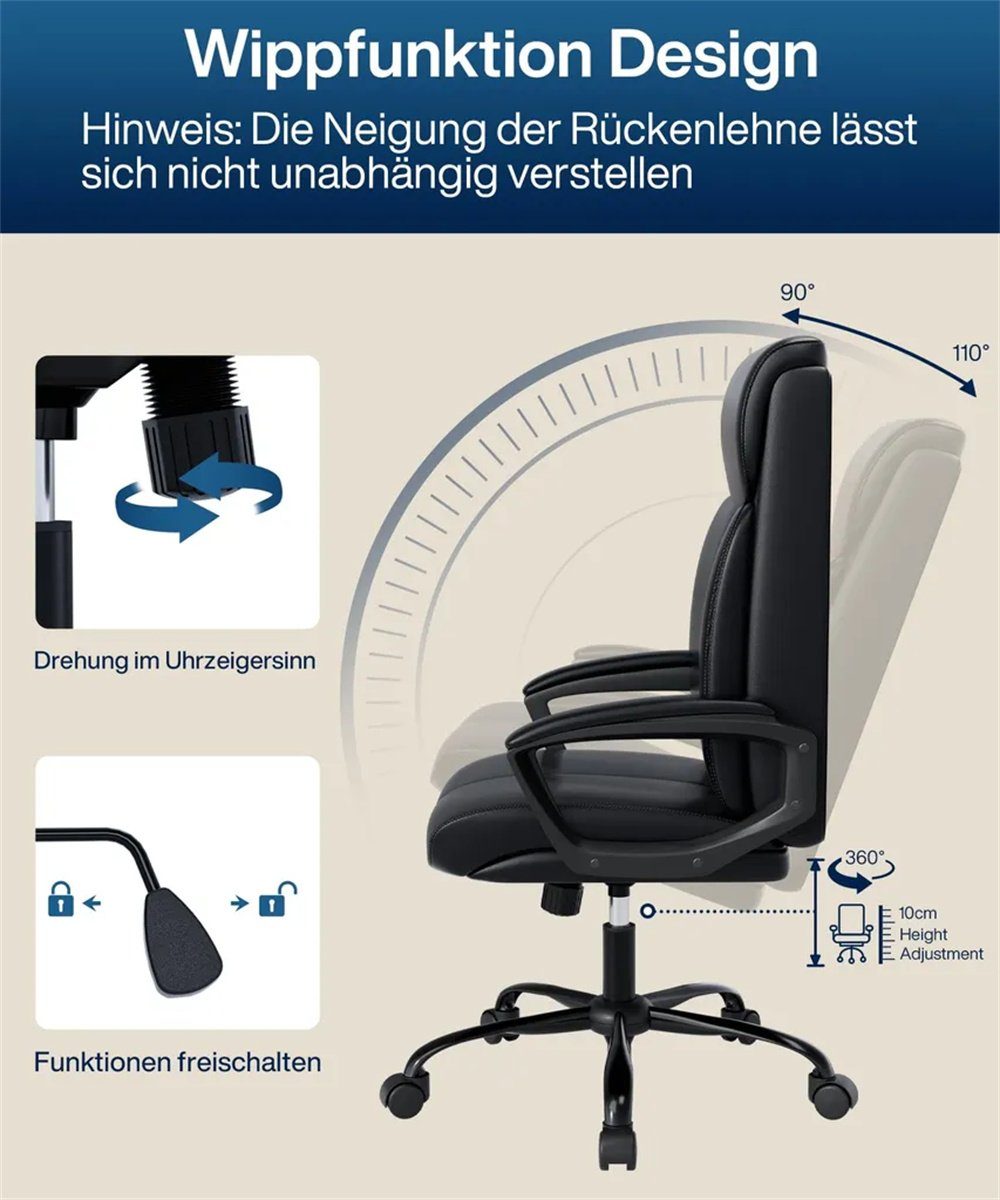 Gaming-Stuhl (Gepolsterte neigbar, Kopfstütze, Lordosenstütze) geräuschlose Schwarz Kopfstütze Rückenlehne Lenkrollen, 90°-110° Armlehnen, mit Bürostuhl,360° Fangqi drehbar,