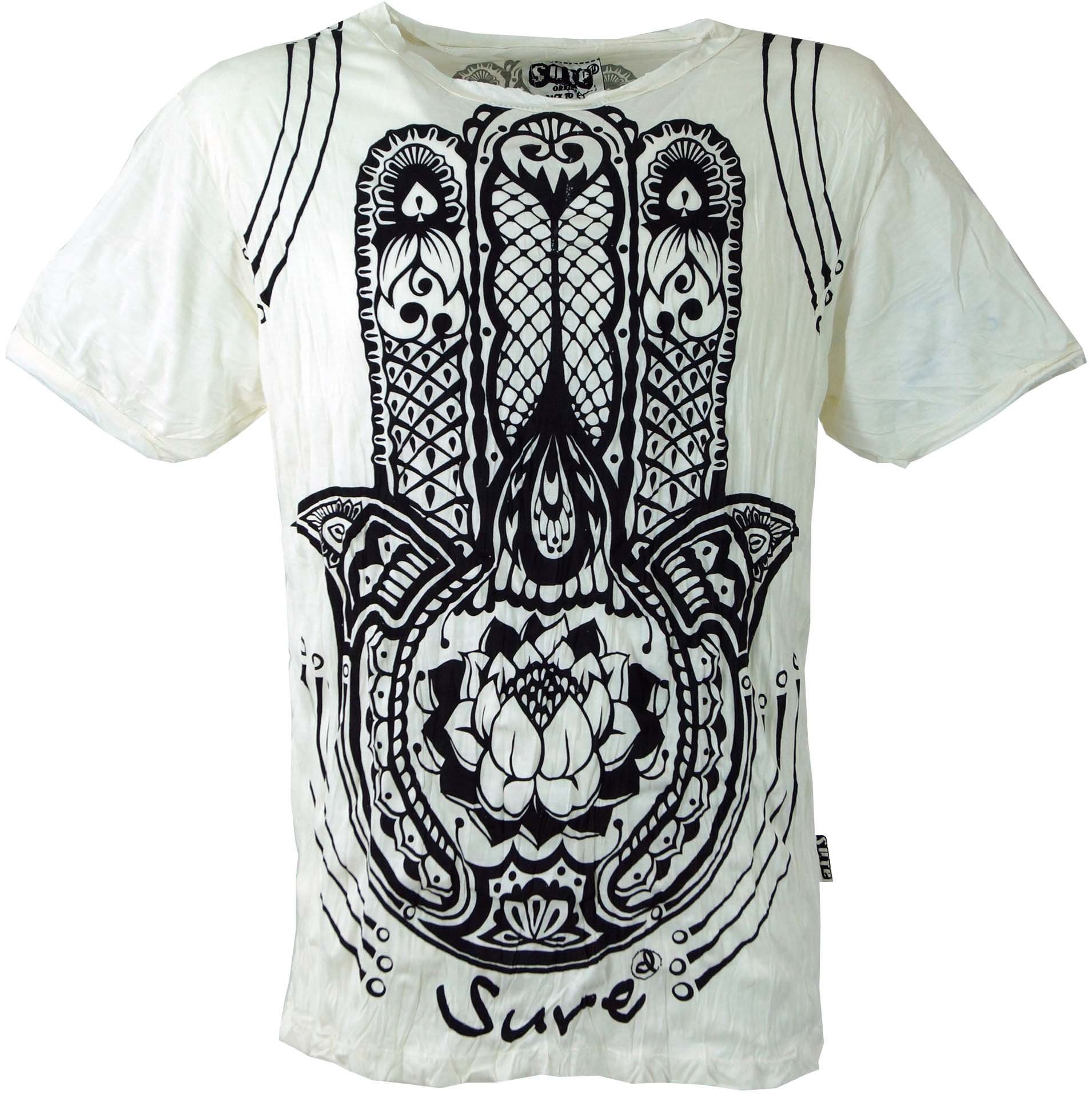 Guru-Shop T-Shirt Sure T-Shirt Fatimas Hand - weiß Goa Style, Festival, alternative Bekleidung
