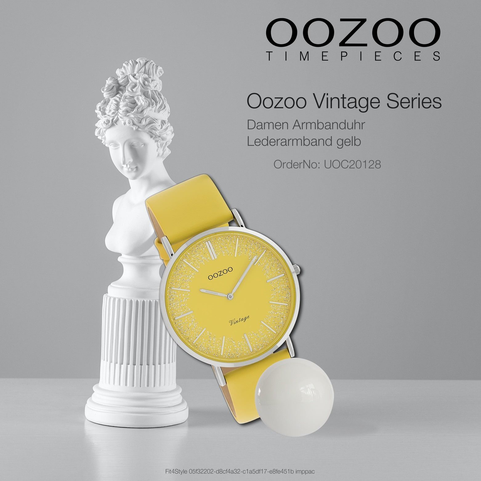 OOZOO Quarzuhr Oozoo Damen Armbanduhr gelb Analog, (Analoguhr), Damenuhr rund, groß (ca. 40mm) Lederarmband, Fashion-Style