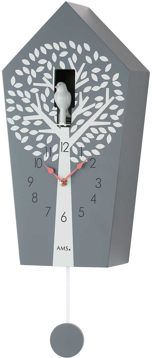 AMS Wanduhr Pendeluhr modern 2 Vögel günstig online kaufen
