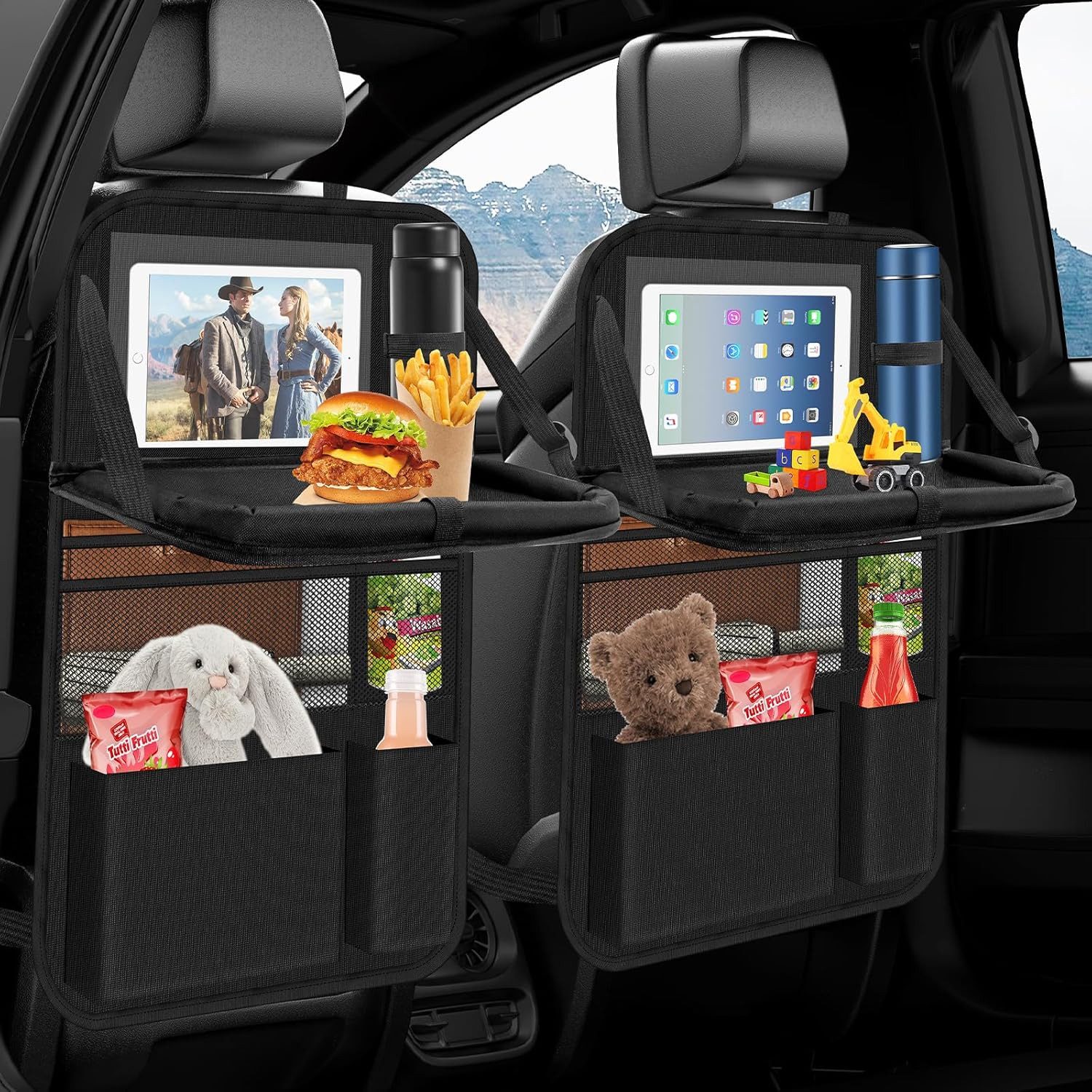 FELIXLEO Auto-Rückenlehnentasche Auto Organizer 2 Stueck Rueckenlehnenschutz Kinder Schwarz (1-tlg)