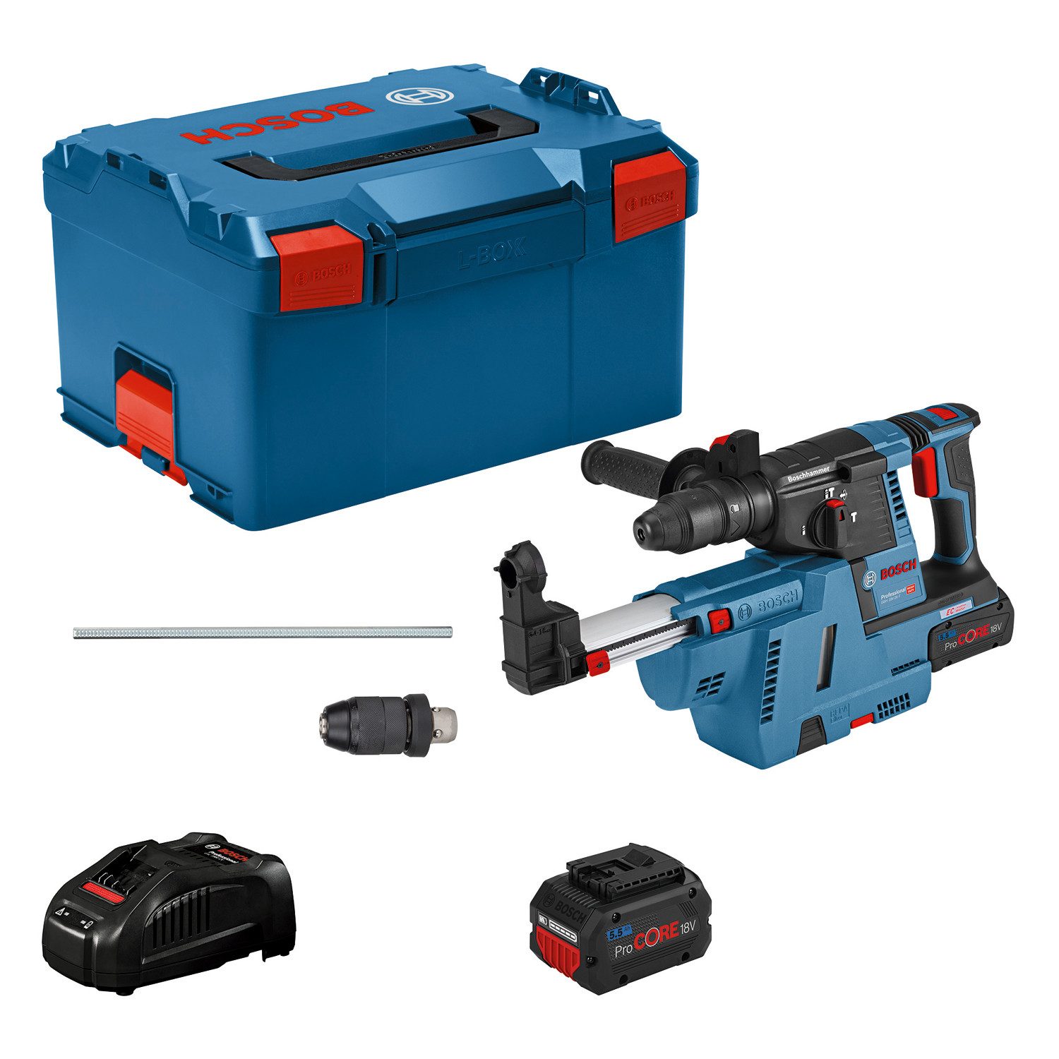 Bosch Professional Akku-Bohrhammer »GBH 18V-26F«, Inkl. 2x Akkus 5,5Ah und Ladegerät, mit SDS plus, in L-BOXX 238