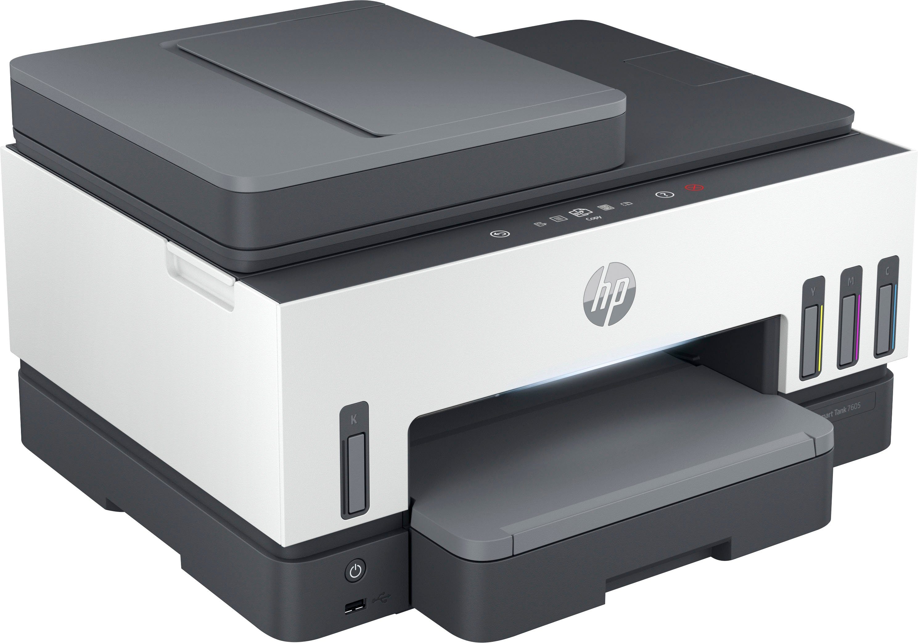 HP Smart Tank 7605 Multifunktionsdrucker, (Bluetooth, LAN (Ethernet), WLAN (Wi-Fi), Ohne Patronen, kompromisslos und bis 3 Jahre Tinte im Lieferumfang)