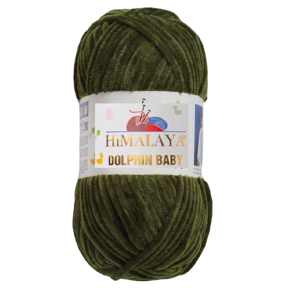 Himalaya Strickfein Himalaya Dolphin Baby Bulky Chenille Garn 80361 - olivgrün Häkelwolle, (1-St)