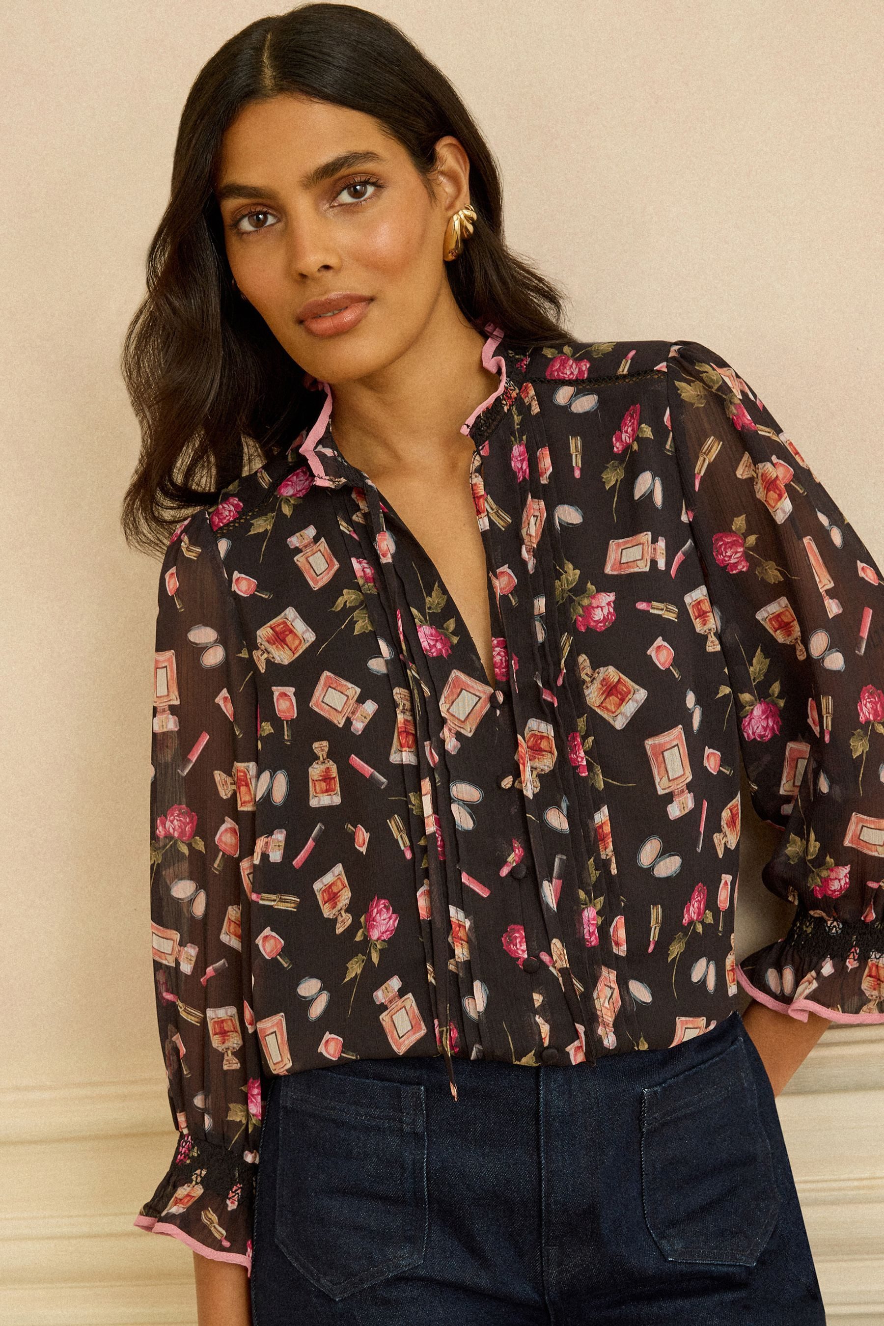 Love & Roses Langarmbluse Love & Roses Bluse mit Kerbkragen und 3/4-Ärmeln (1-tlg)