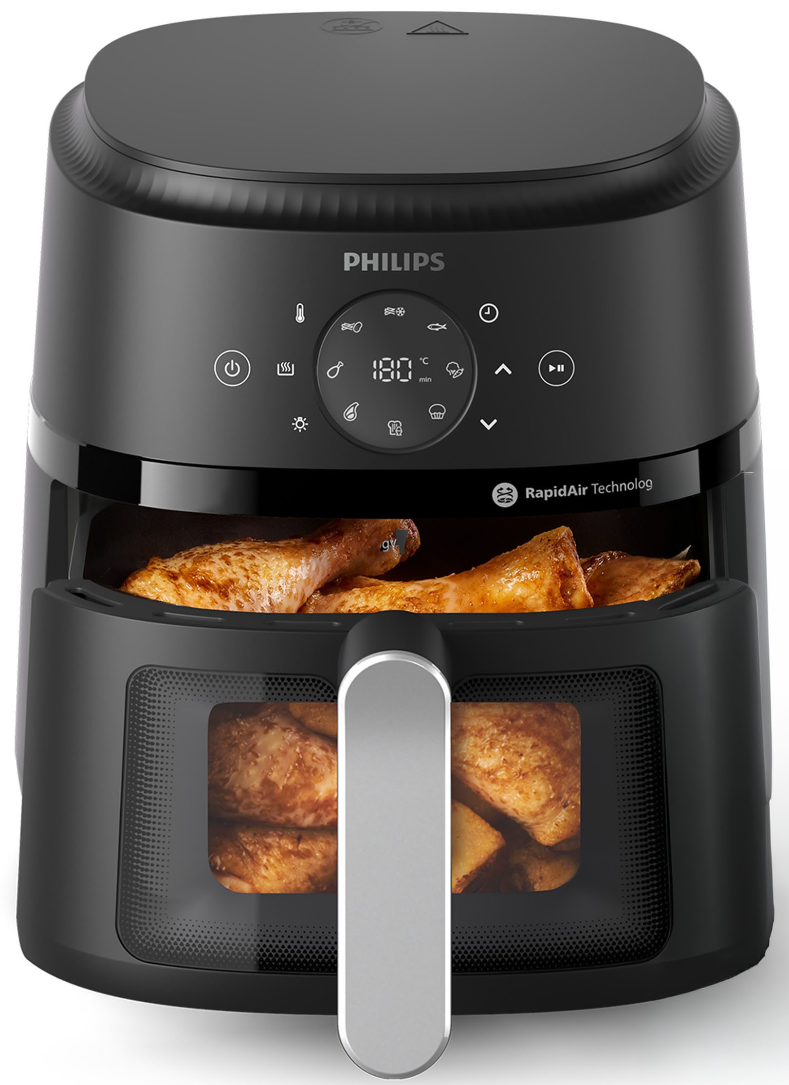 Philips Heißluftfritteuse Airfryer 2000 NA221/00, mit 4.2L, Sichtfenster, 1500 W, RapidAir Technologie und 13 Kochfunktionen; Schwarz/Silber