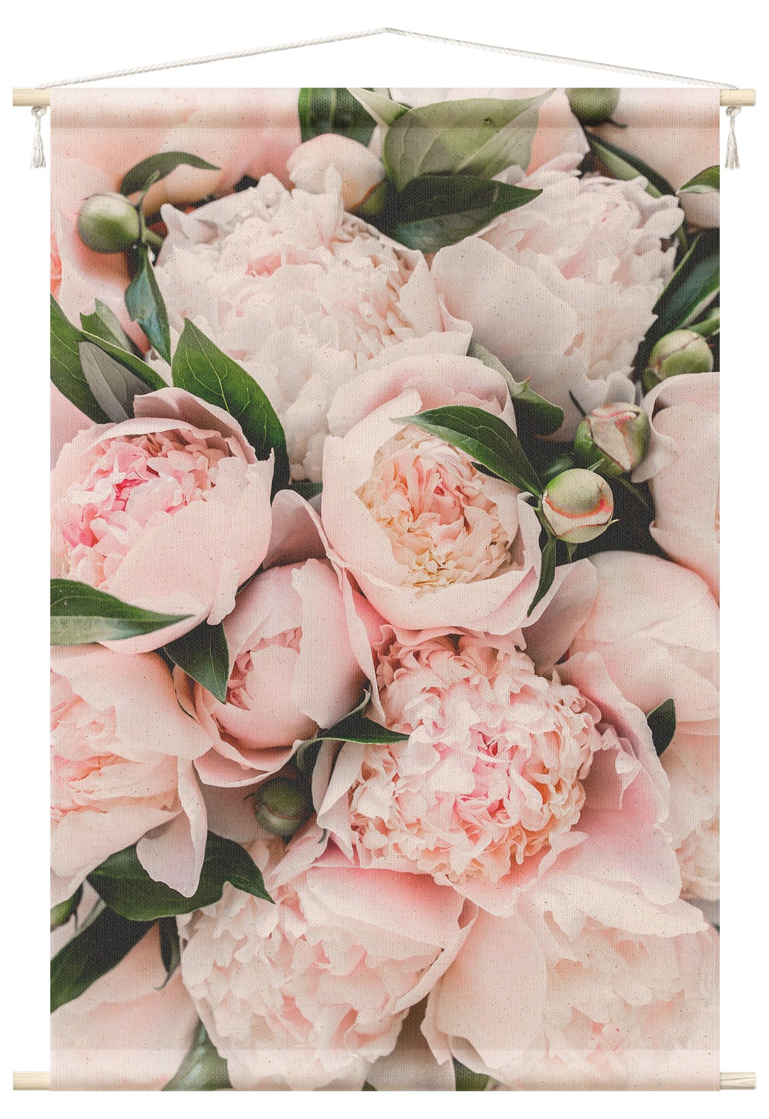 Bilderdepot24 Wandteppich modern Blumen Rosen Landhaus rosa, rechteckig, Höhe: 2.6 mm, großes Wandbild aus Natur-Baumwolle Wandbehang Stoffbild Tuch Wollseil