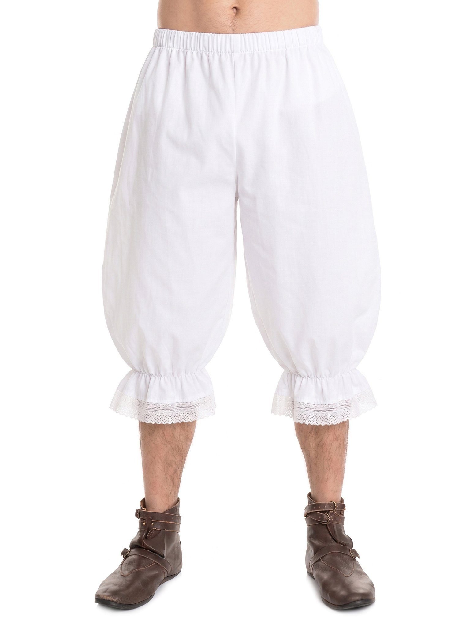 Metamorph Piraten-Kostüm Kniebundhose, Weiße Dreiviertelhose mit gerüschten Enden