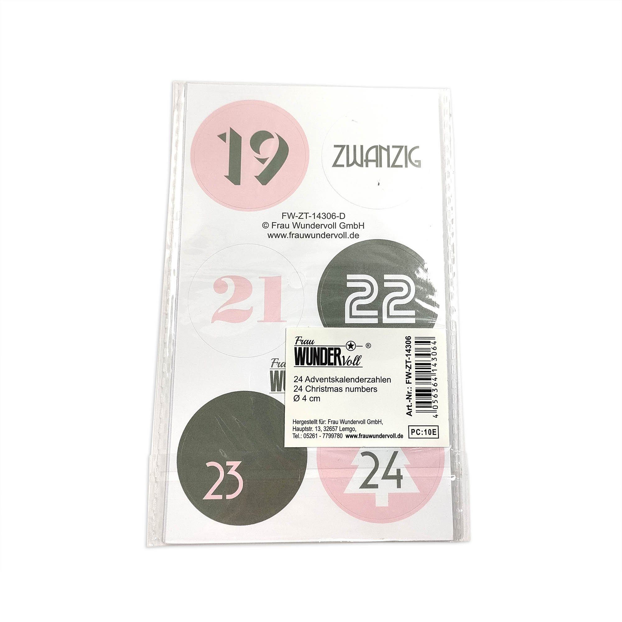 Frau WUNDERVoll Sticker 24 Adventskalenderzahlen - rosa-grau