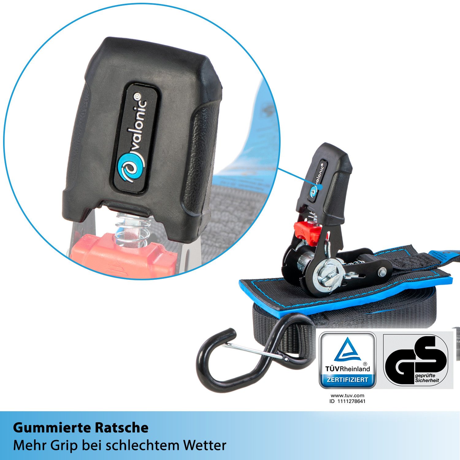 valonic Spanngurt Spanngurte Ratsche mit Haken SG-012 (2 Stück) - COUGAR !#Vater (2er Set, 2 Stück Ratschenspanngurt mit Haken 6m) Ratschengurt für SUP Board oder Kajak, Anhänger, Motorrad Transport