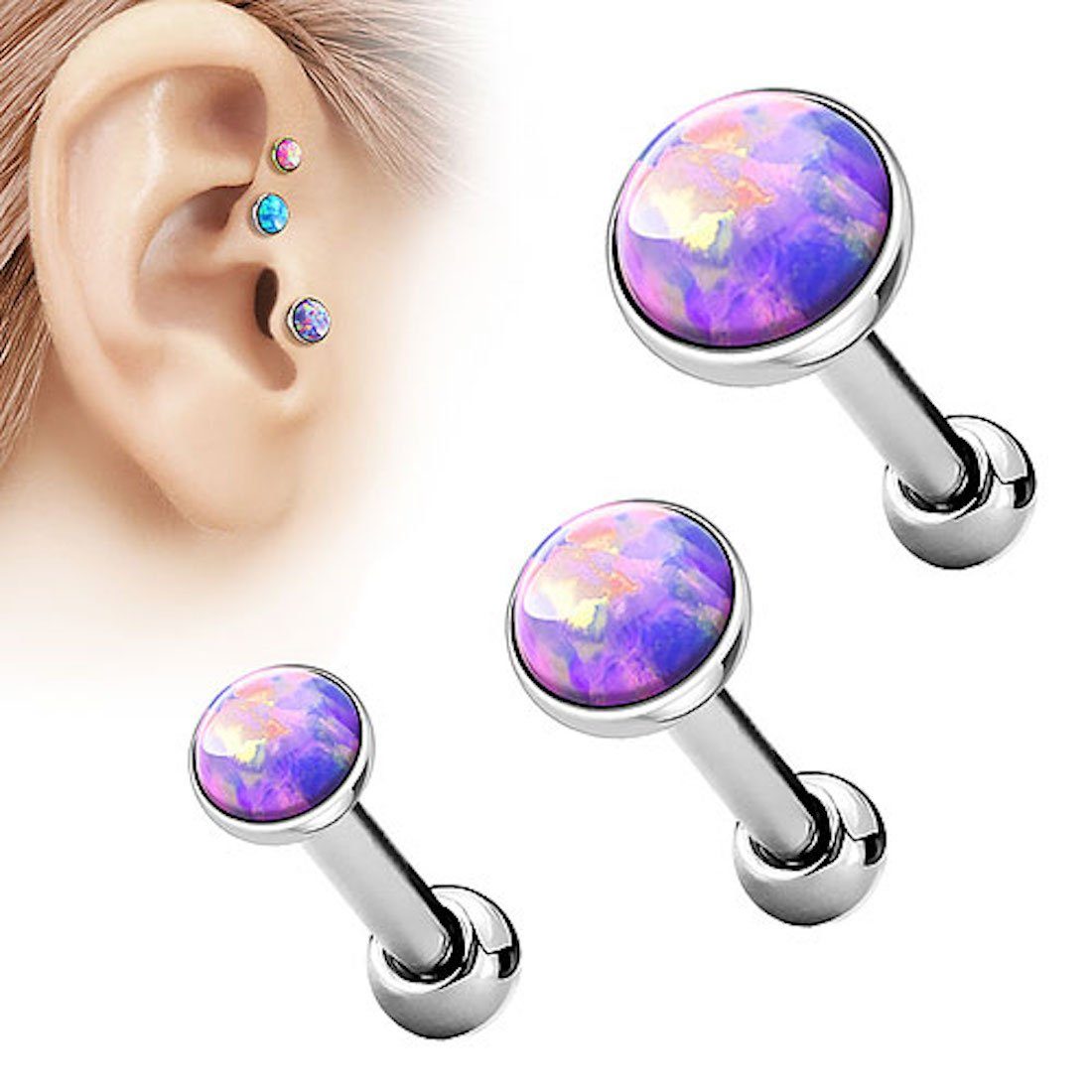 Taffstyle Piercing-Set Helix Tragus Piercing Stecker mit flachen Opal Stein günstig online kaufen