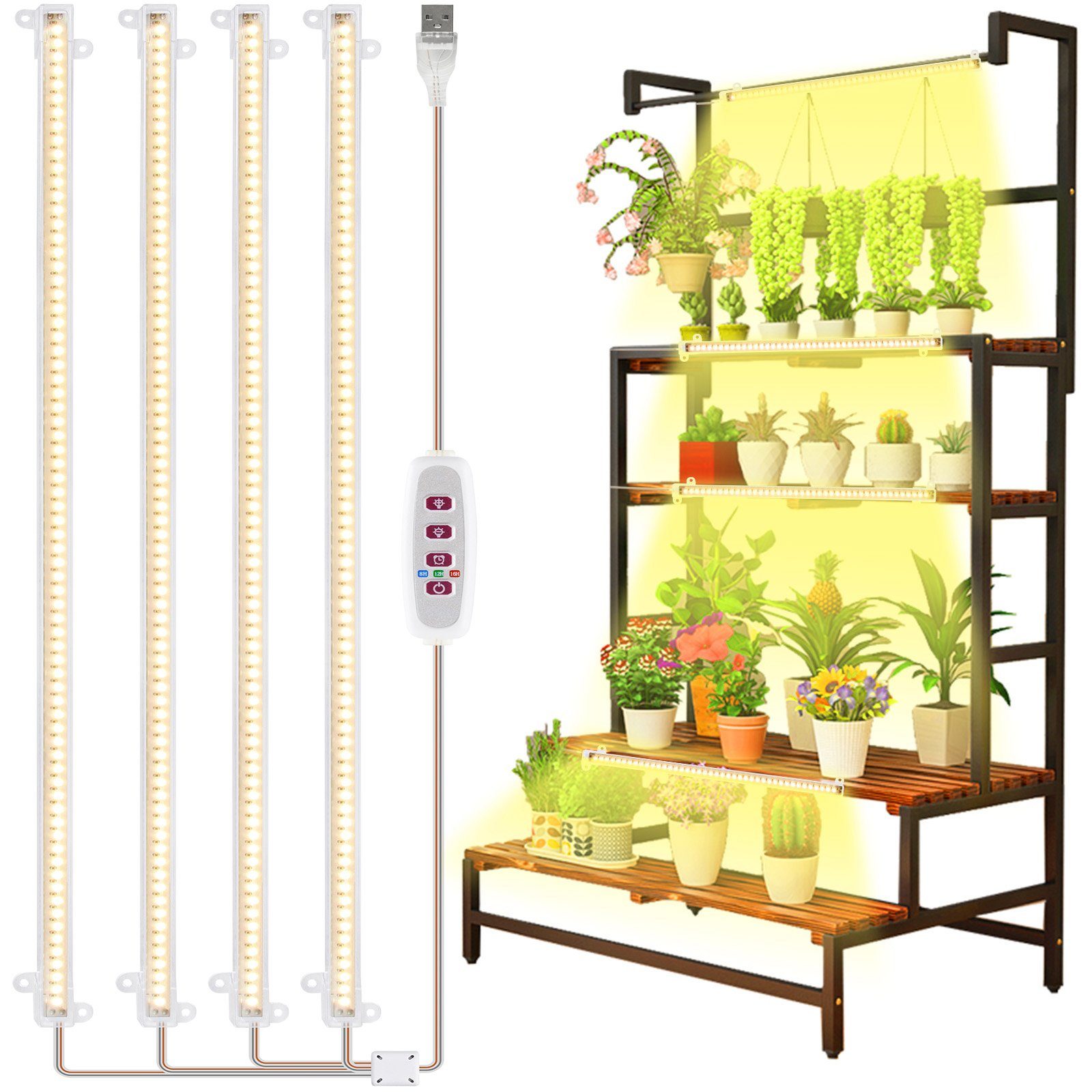 Qualra Pflanzenlampe 30/50cm LED Pflanzenlampe 8/12/16H Timer Vollspektrum Grow Lampe, 5 Helligkeitsstufen
