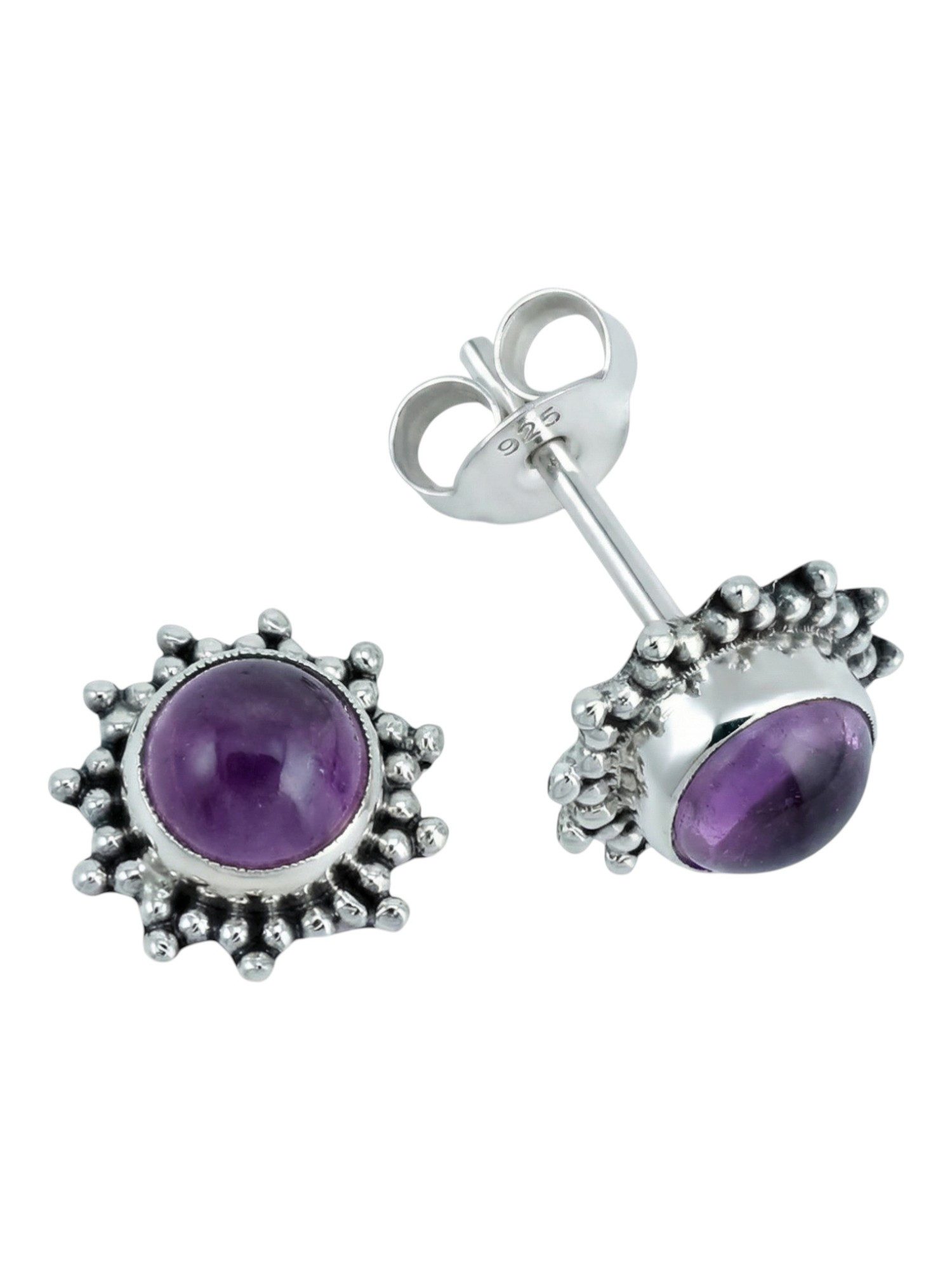 Paar Ohrstecker BUWAN rund aus 925 Silber mit Amethyst
