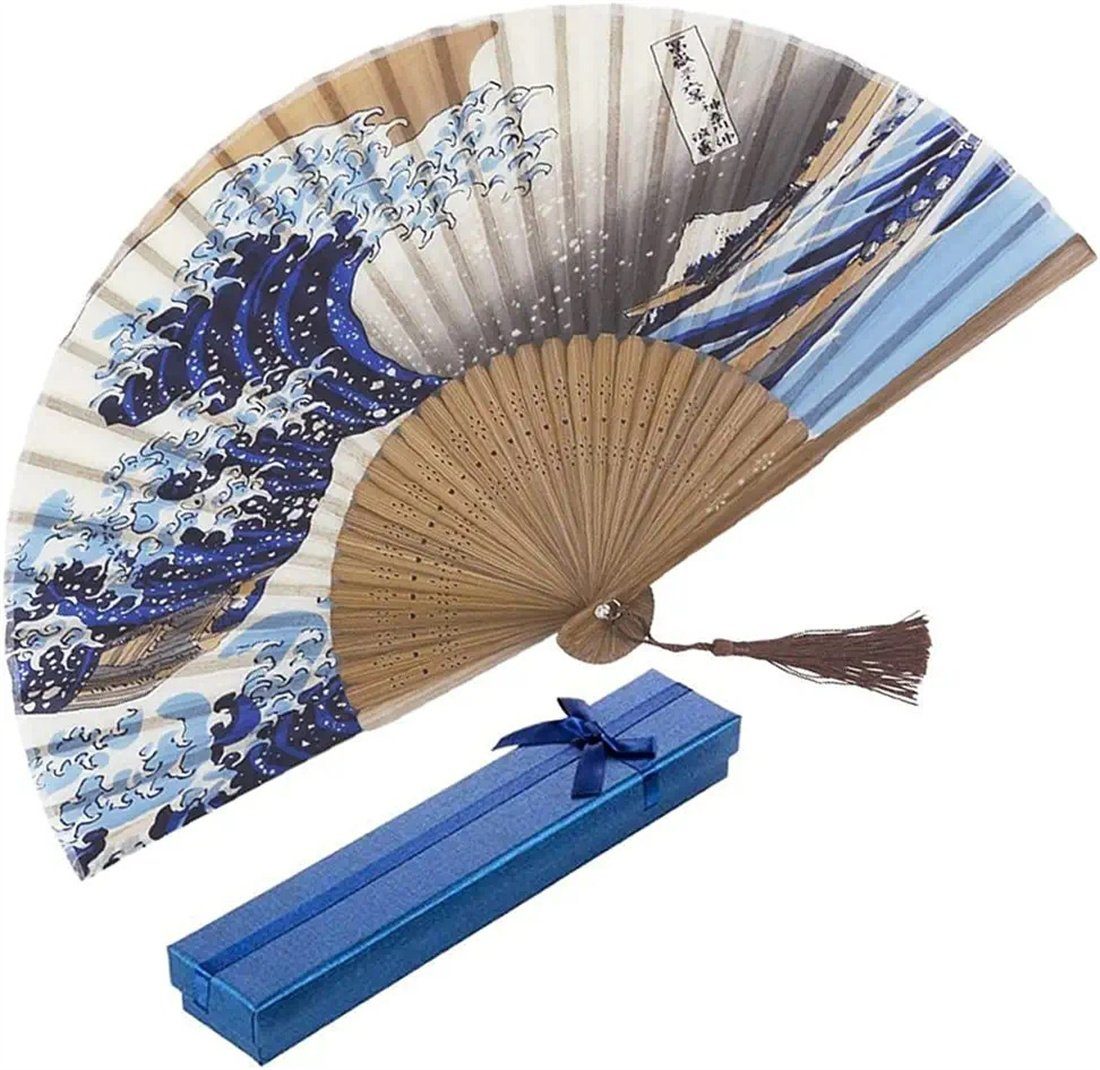 DÖRÖY Handfächer Sea Wave Japanischer Faltfächer, Bambusfächer, Handfächer, Faltfächer