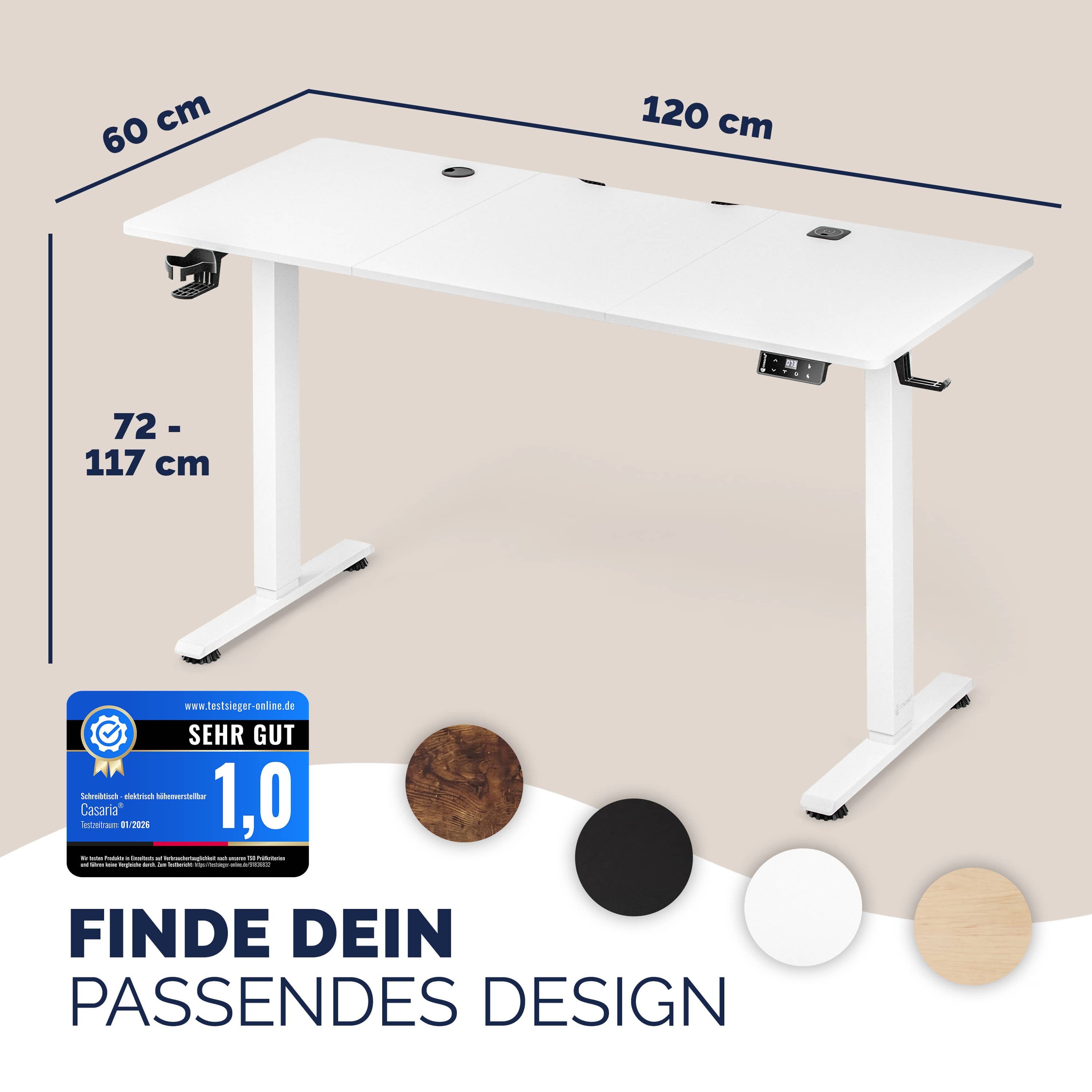 Casaria Schreibtisch Elektrisch höhenverstellbar Memory-Funktion Sitz-/Steherinnerung, Höhenverstellbar elektrisch mit Wireless Charger 120 / 140 / 160 cm