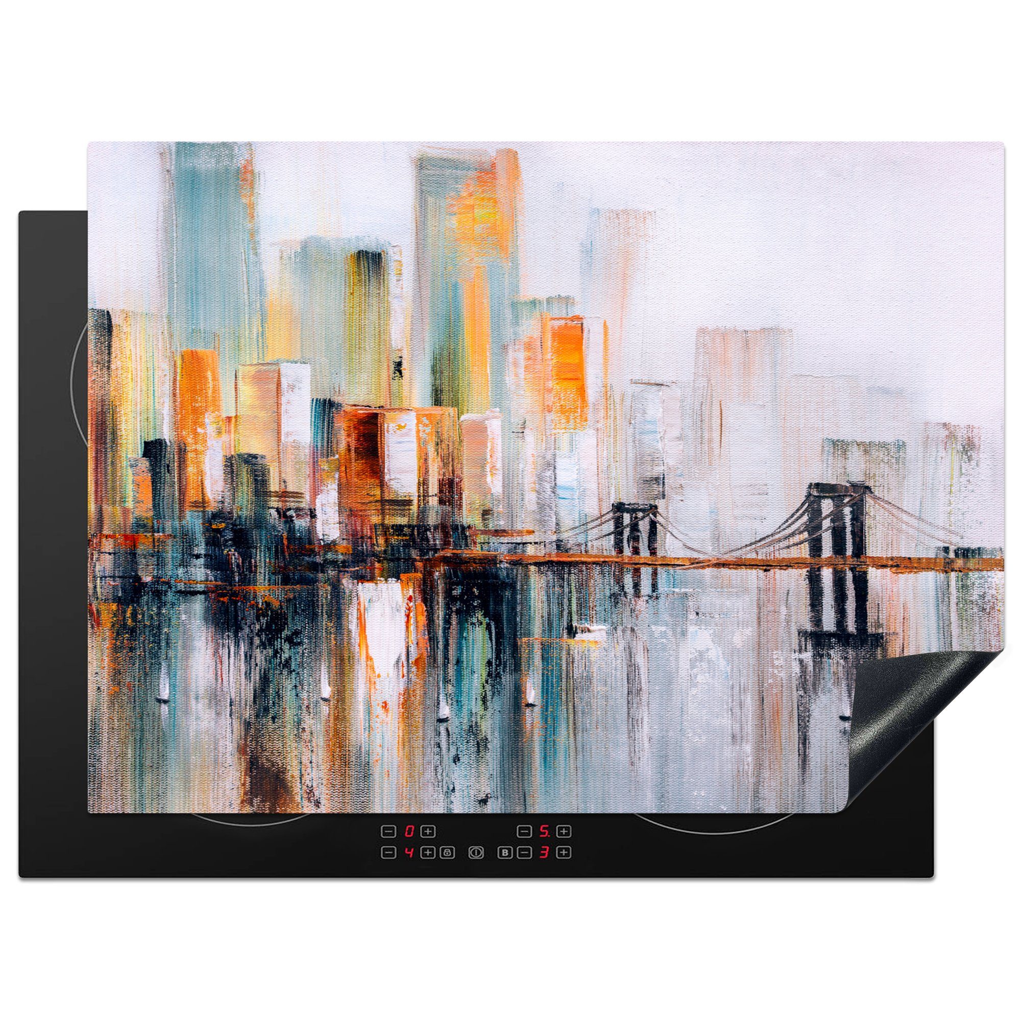 MuchoWow Herdblende-/Abdeckplatte Gemälde - Stadt - Skyline - Öl, Vinyl, (1 tlg), 70x52 cm, Mobile Arbeitsfläche nutzbar, Ceranfeldabdeckung