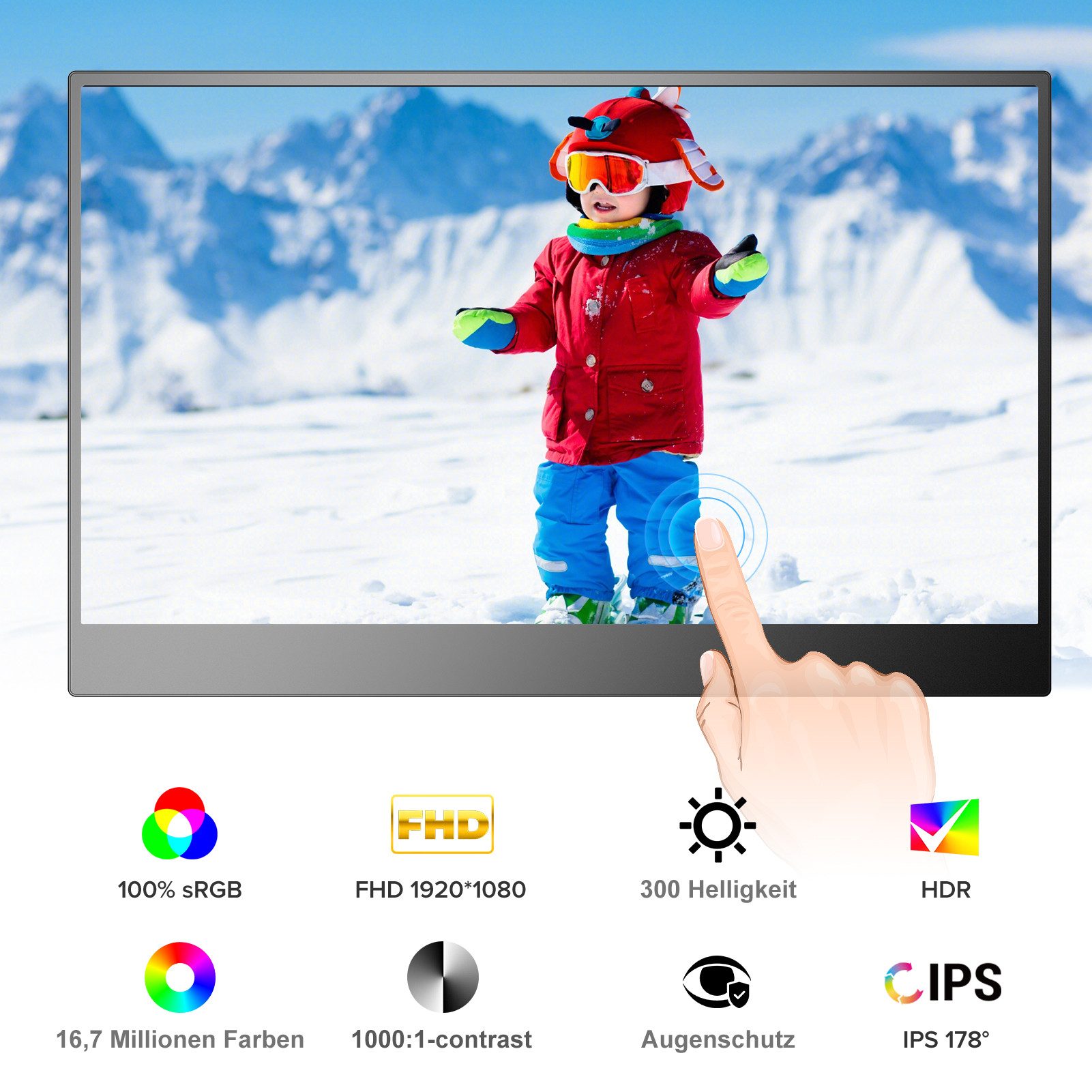 UPERFECT Touchscreen-Monitor, Tragbarer Monitor, Gaming Monitor Portabler Monitor (39,62 cm/15.6 ", 1920x1080 px, FHD, 16 ms Reaktionszeit, 60 Hz, IPS)