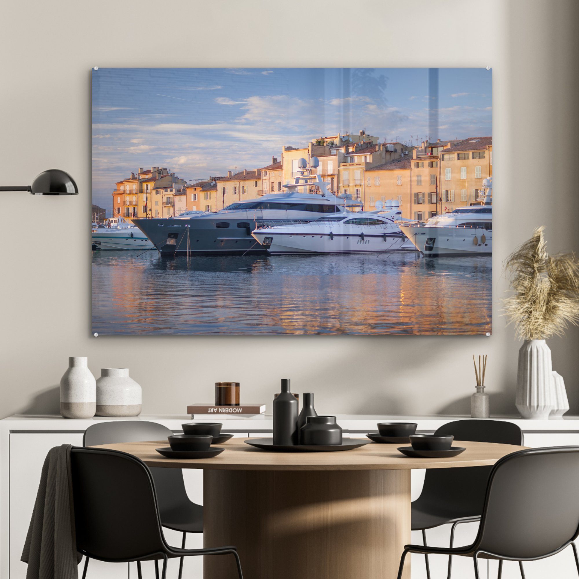(1 Saint-Tropez Hafen Schlafzimmer in MuchoWow Wohnzimmer von St), Große Frankreich, & Acrylglasbild im Yachten Acrylglasbilder