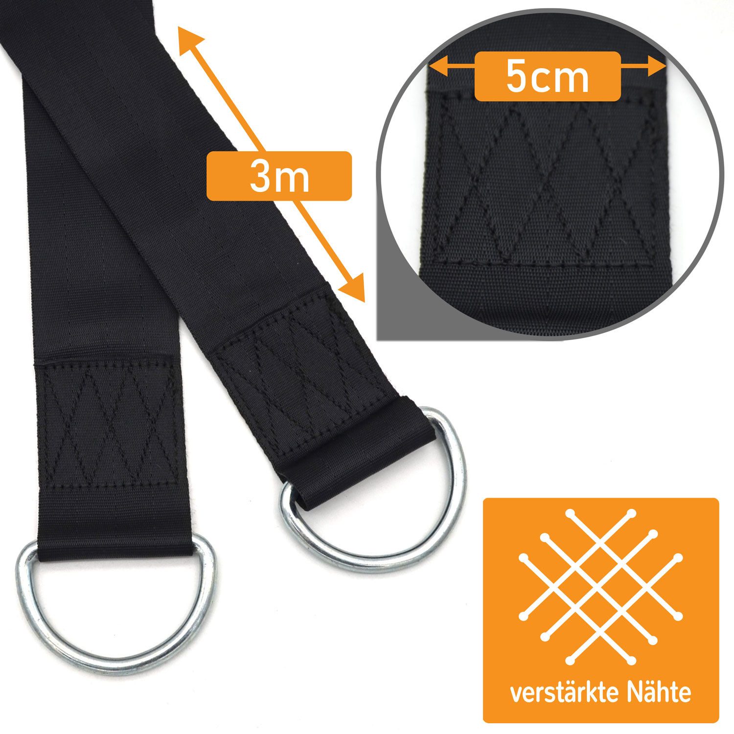 AMANKA Hängematte Befestigung - 3 m Baumgurt mit Karabiner für Hängematten & Hängesessel, Befestigungsset bis 150 kg - Baumstamm Gurt - Seilaufhängung Polyester – Bild 4 von 5