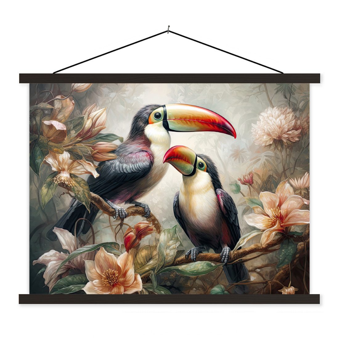 Poster Tukan - Vögel - Blumen - Dschungel