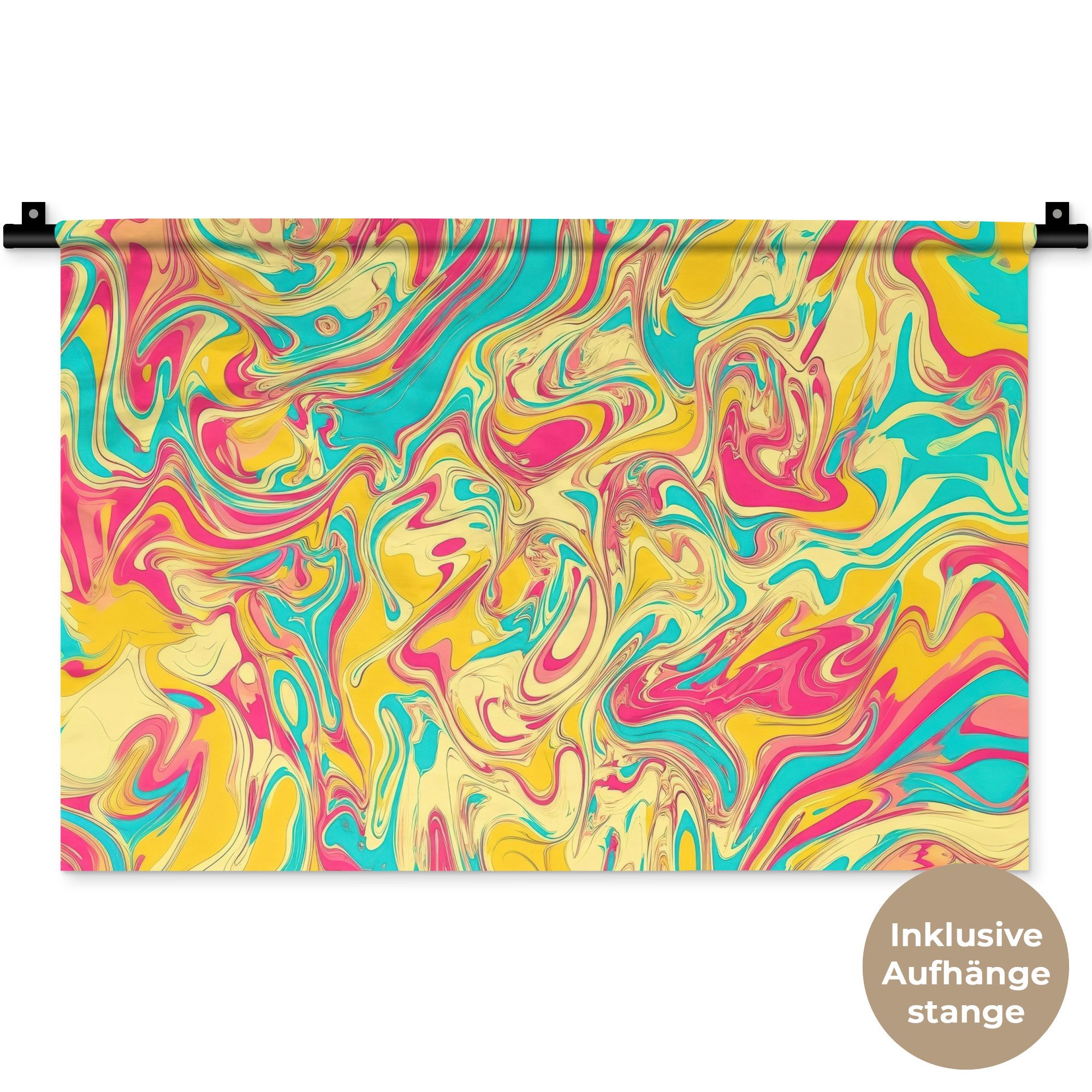 MuchoWow Wandteppich Gelb - Rosa - Blau - Retro, Rechteckig, Höhe: 3 mm, Wandteppich für Wohnzimmer, Schlafzimmer, 60x40 cm