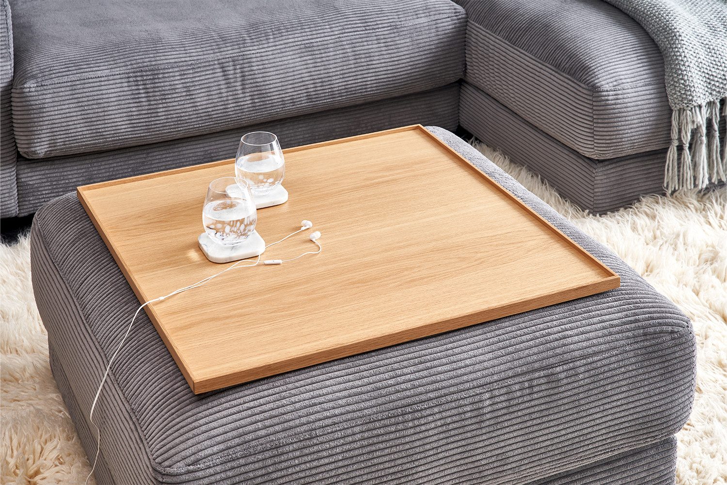 KAWOLA Dekoobjekt MADELINE, Holztablett Eiche für Hocker verschiedene Größen und Farben