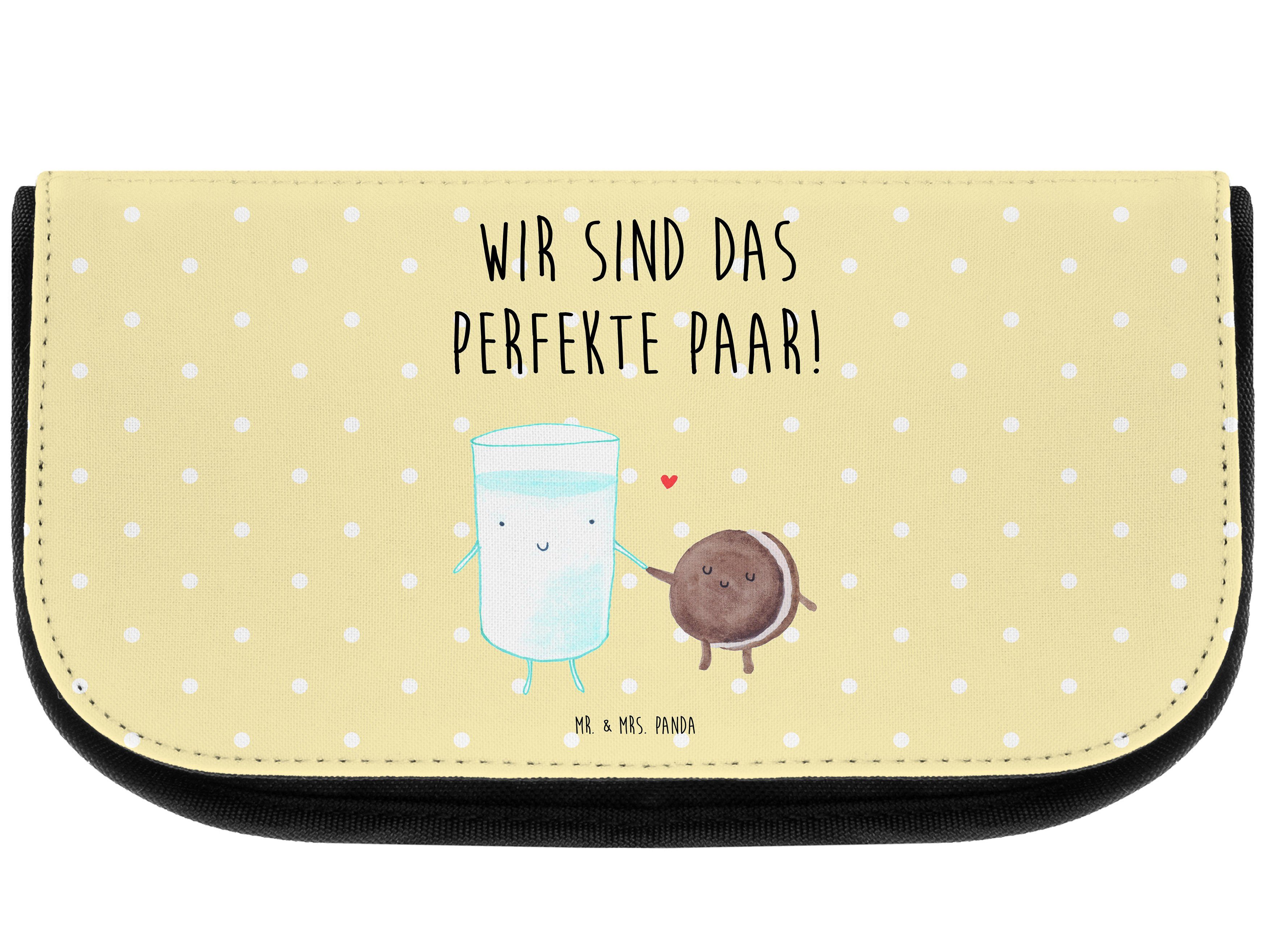 Mr. & Mrs. Panda Kosmetiktasche Milch & Keks - Gelb Pastell - Geschenk, Kosmetikbeutel, Kulturtasche, (1-tlg)