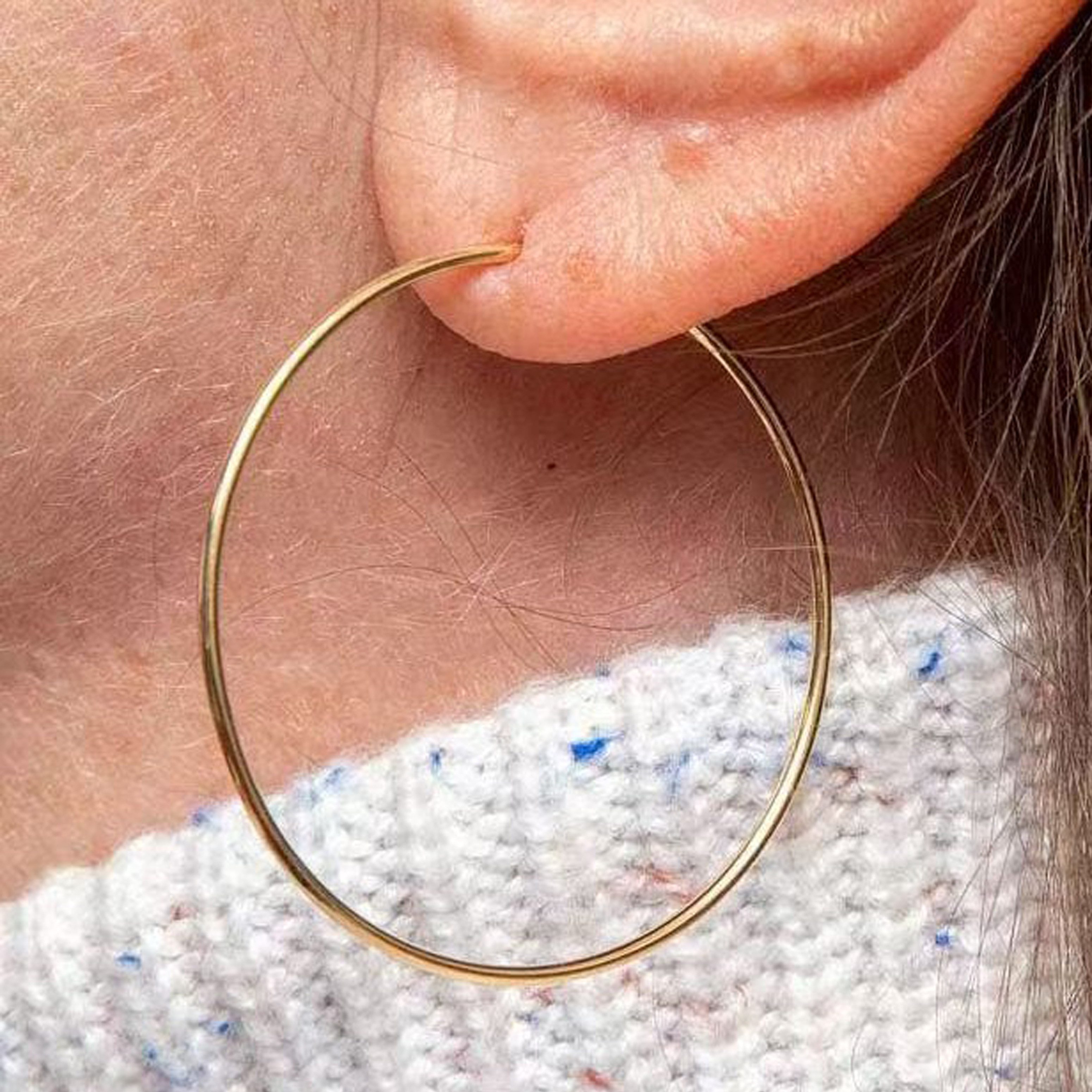 GOLDEN Paar Ohrhänger 18K Gold Creolen, Große & Dünne Goldohrringe für Damen, 30–60 mm