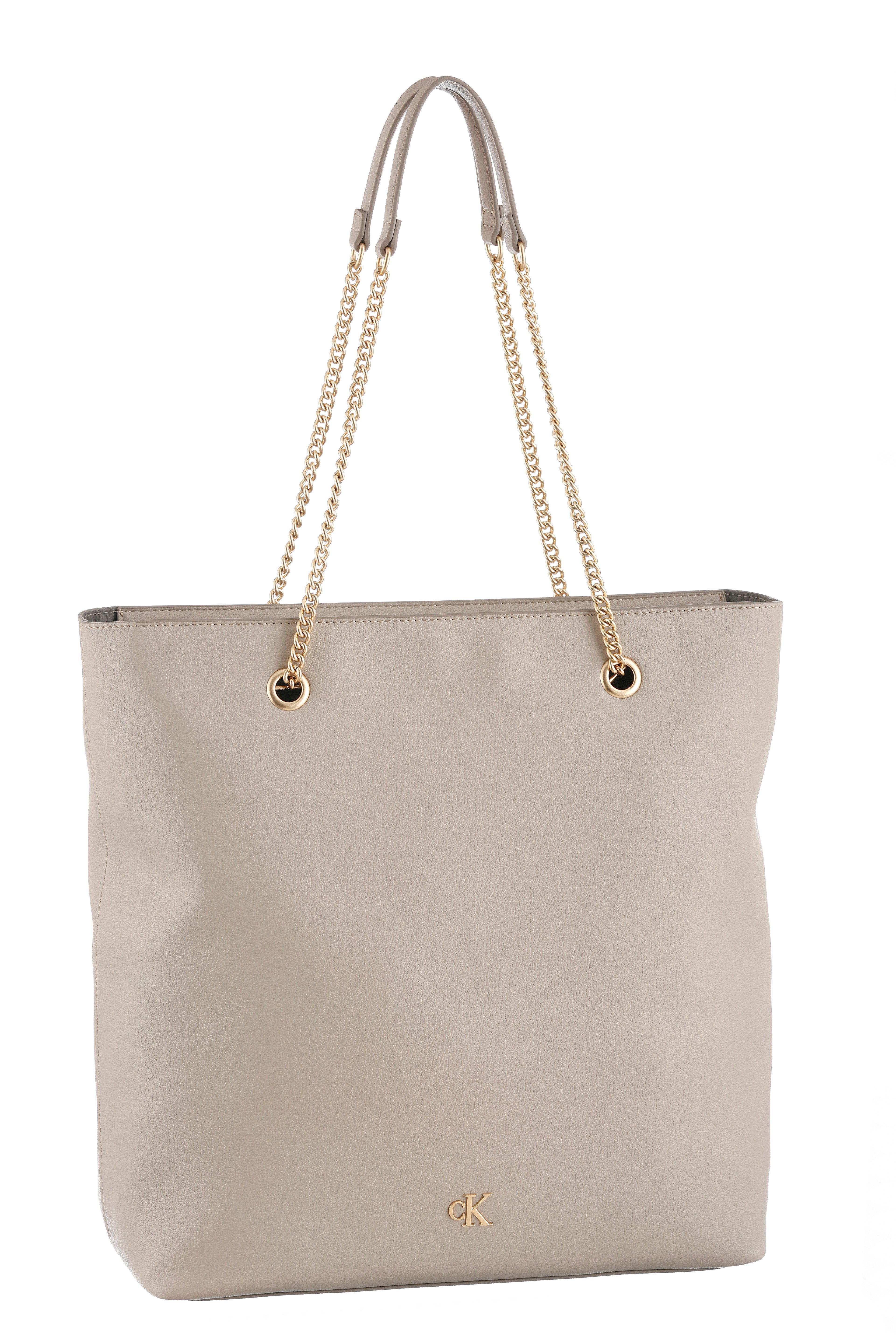 Calvin Klein Jeans Henkeltasche MINIMAL MONOGRAM CHAIN TOTE, Shopper, große Umhängetasche, Damen Schultertasche mit CK-Logo